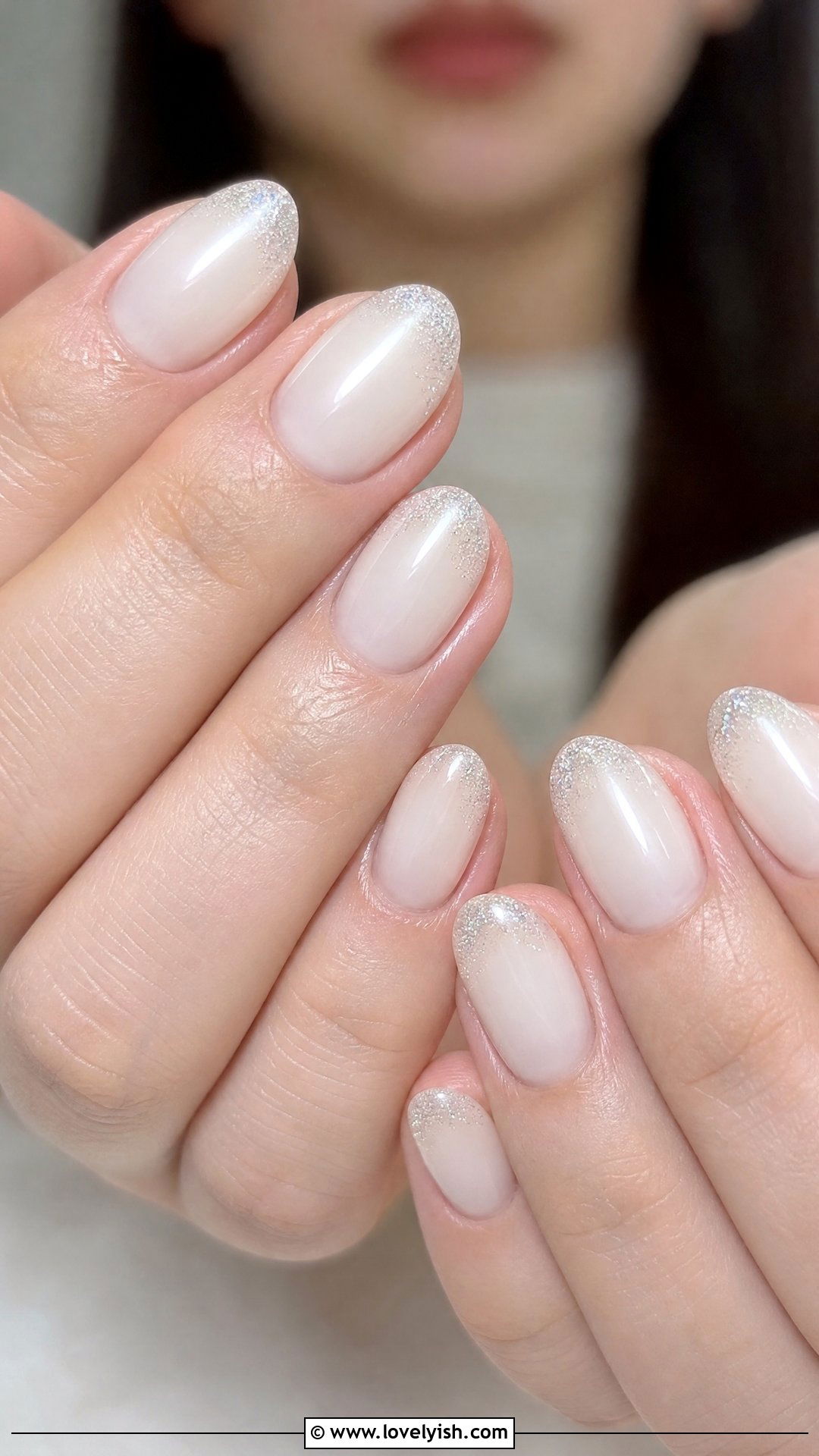 Milky White Glitter Tip Nails - 50 sparkly nails - 50 sparkly nails
