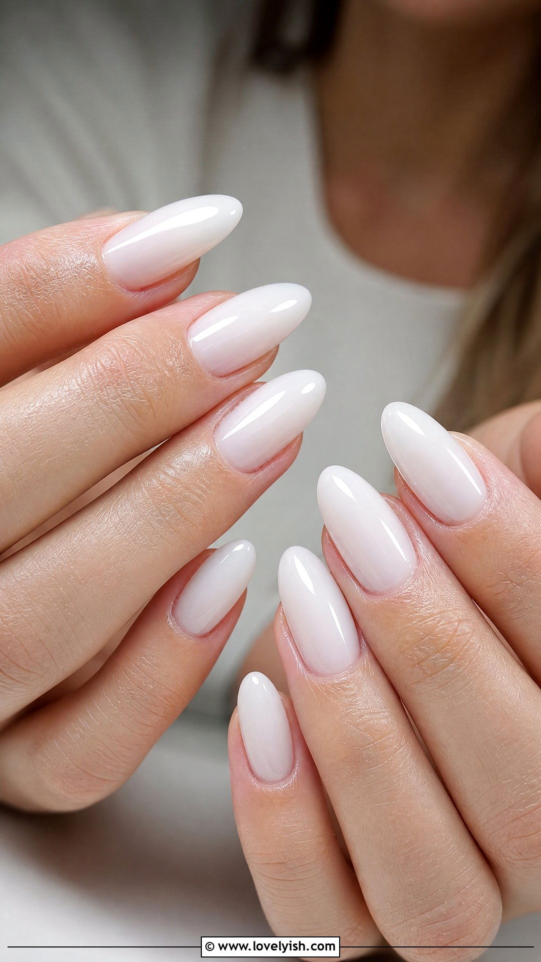 Milky White Glossy Almond Nails - 50 sophisticated nails - 50 sophisticated nails
