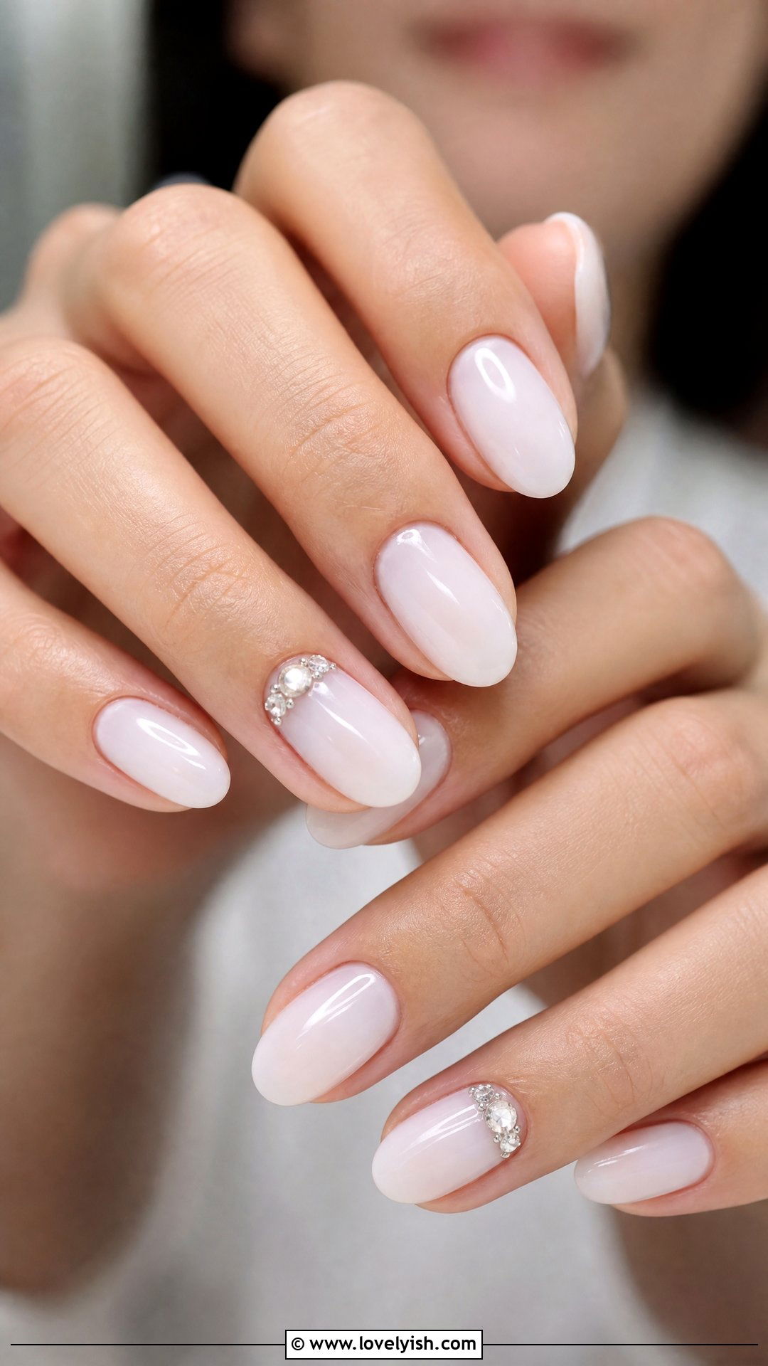 Milky White Nails With Diamond Cluster - 30 nail designs with diamonds - 30 nail designs with diamonds