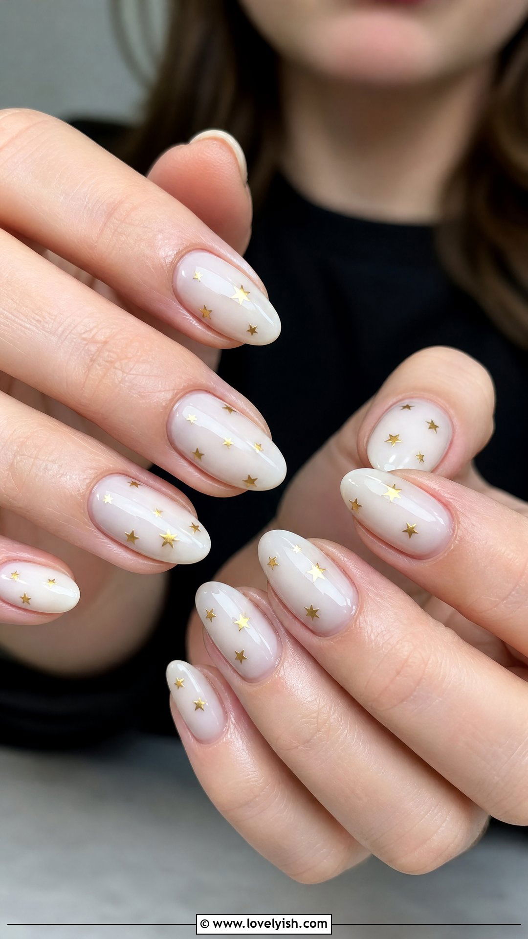 Milky White Nails With Gold Stars - 50 dainty nails - 50 dainty nails