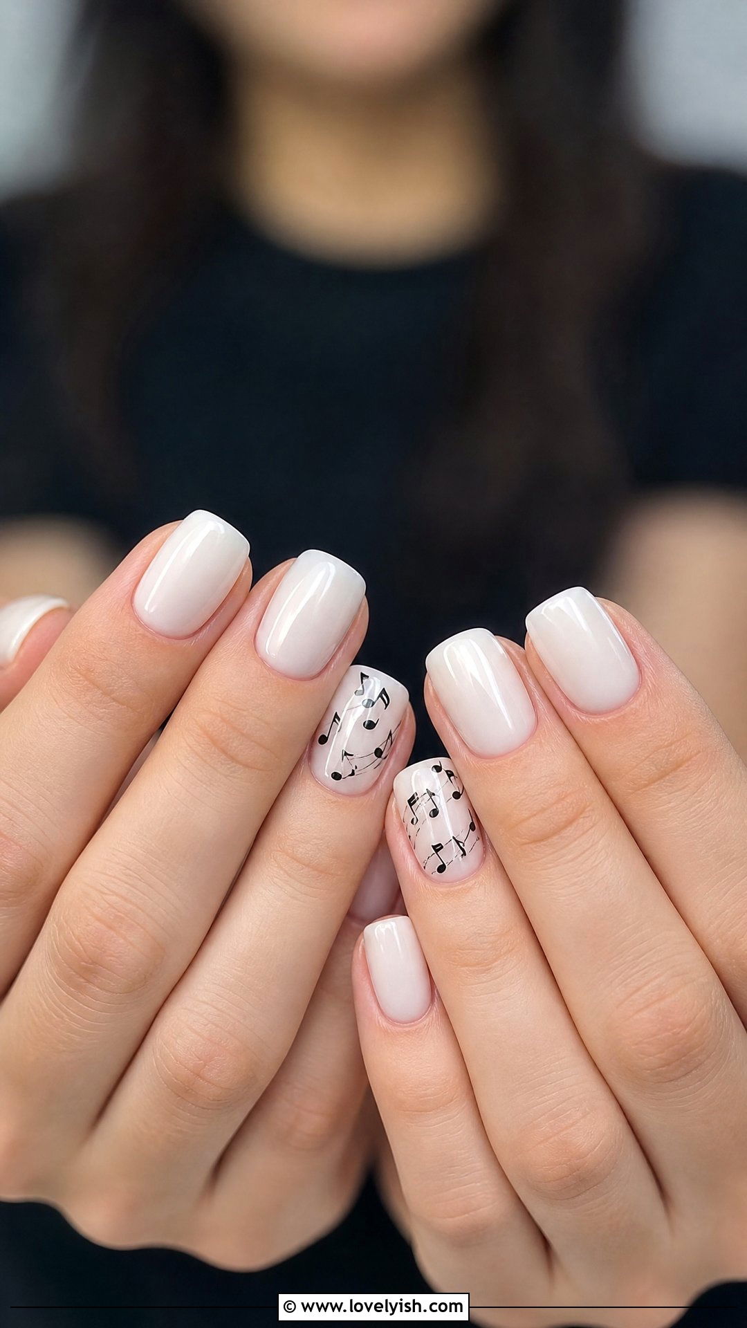 Milky White Nails With Music Notes - 50 dainty nails - 50 dainty nails