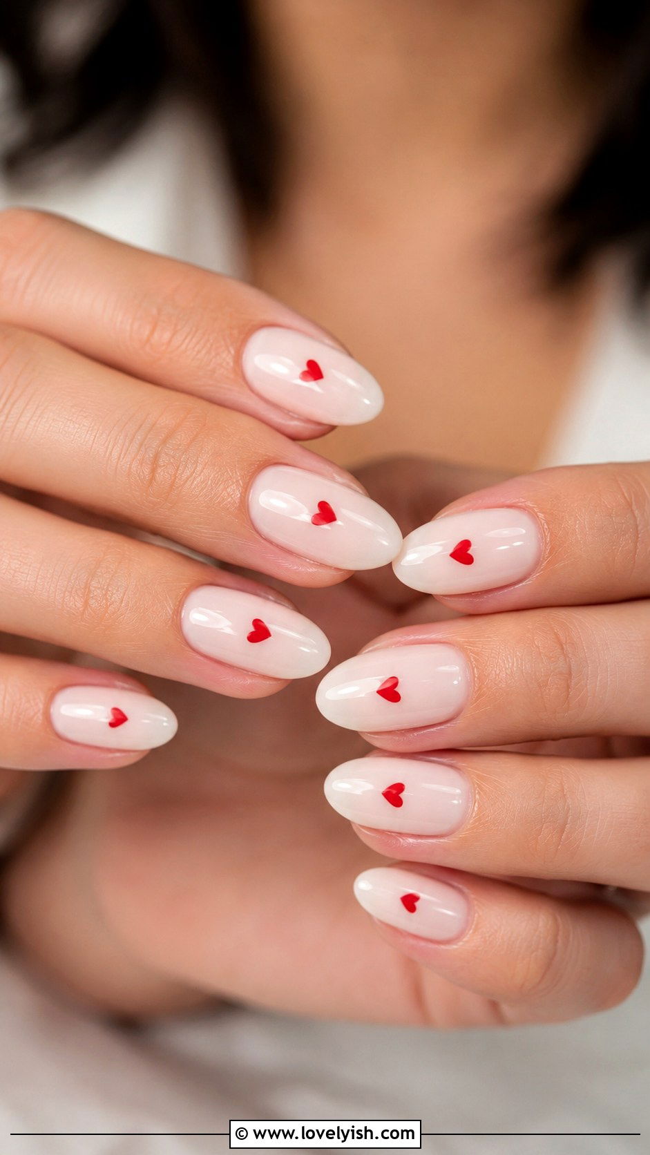 Milky White Nails With Red Hearts - 25 heart nail designs - 25 heart nail designs