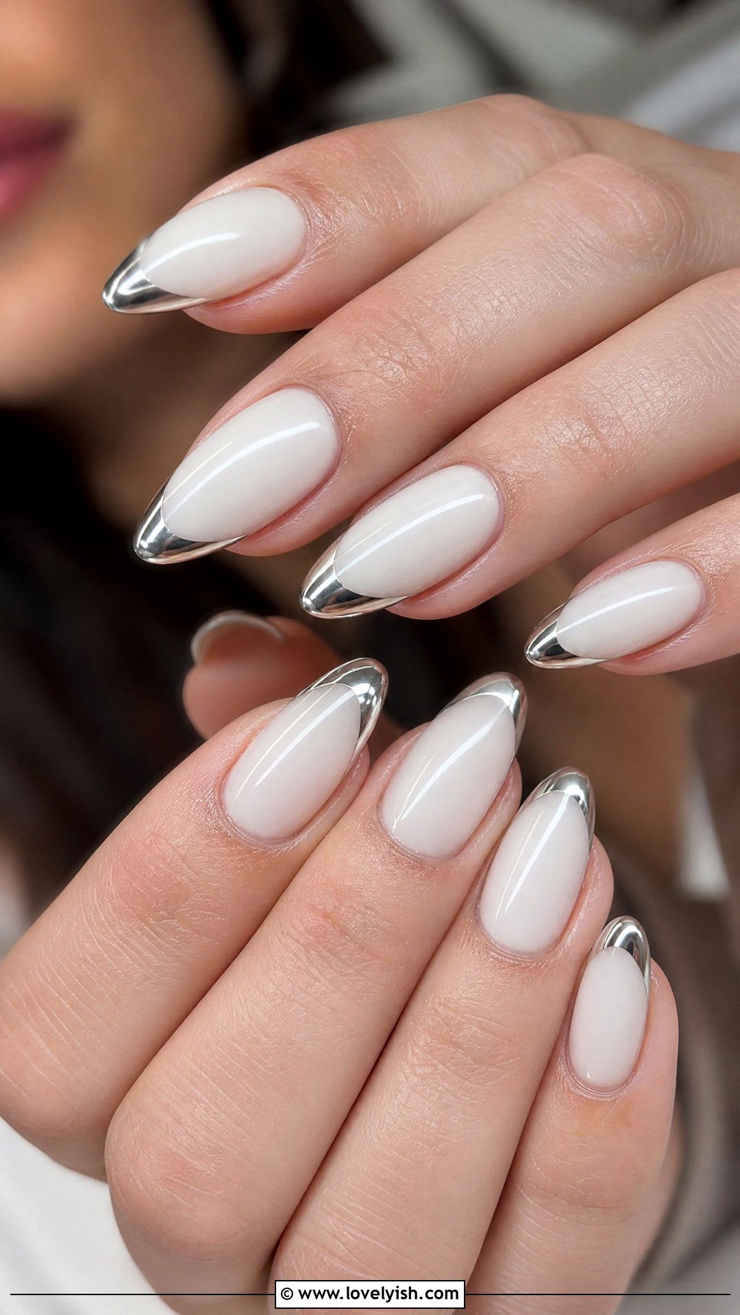 Milky White Nails with Silver Chrome Tips - 25 silver nail designs - 25 silver nail designs