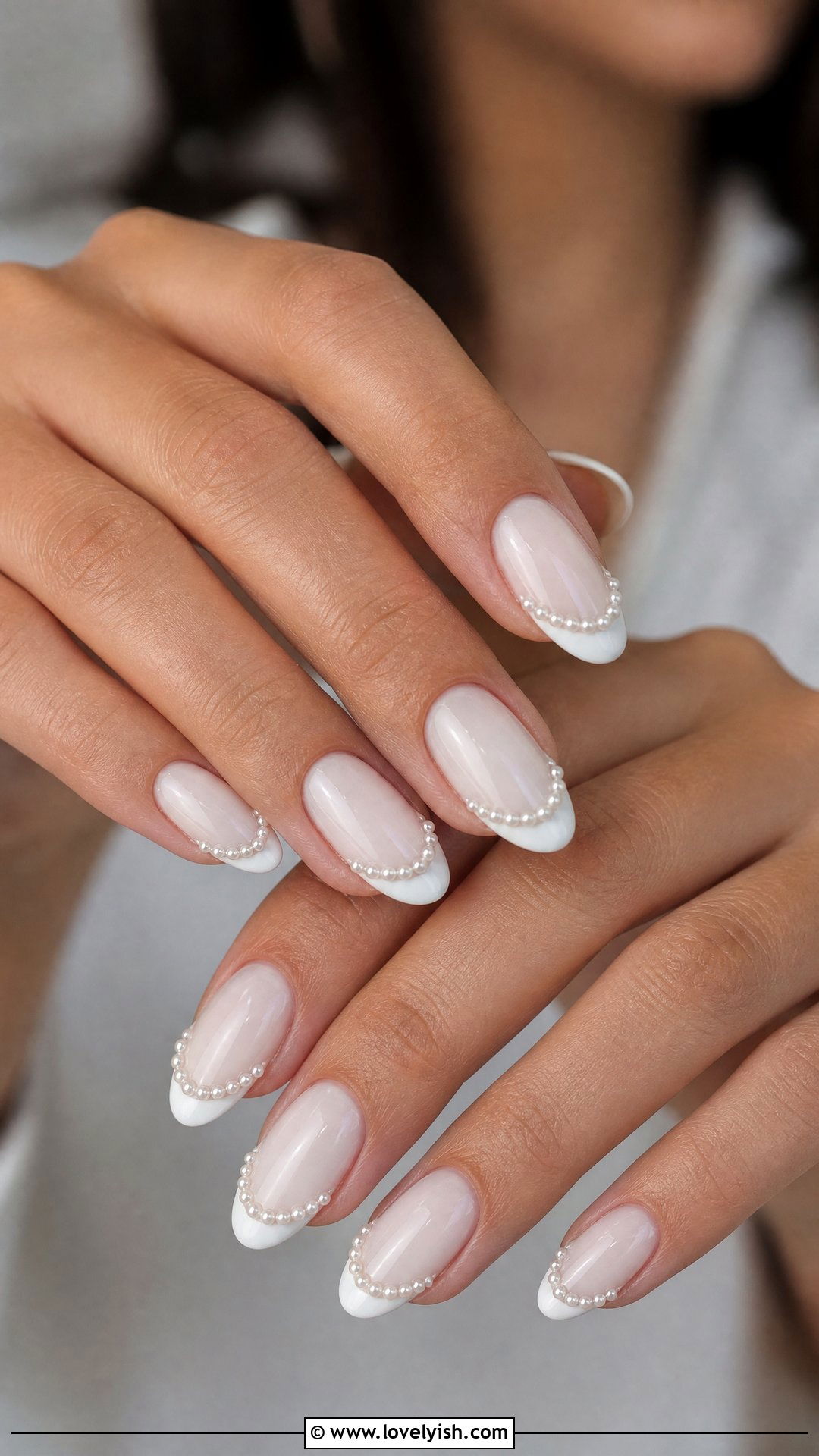 Milky White Pearl French Tip Nails - 50 pearl nails - 50 pearl nails