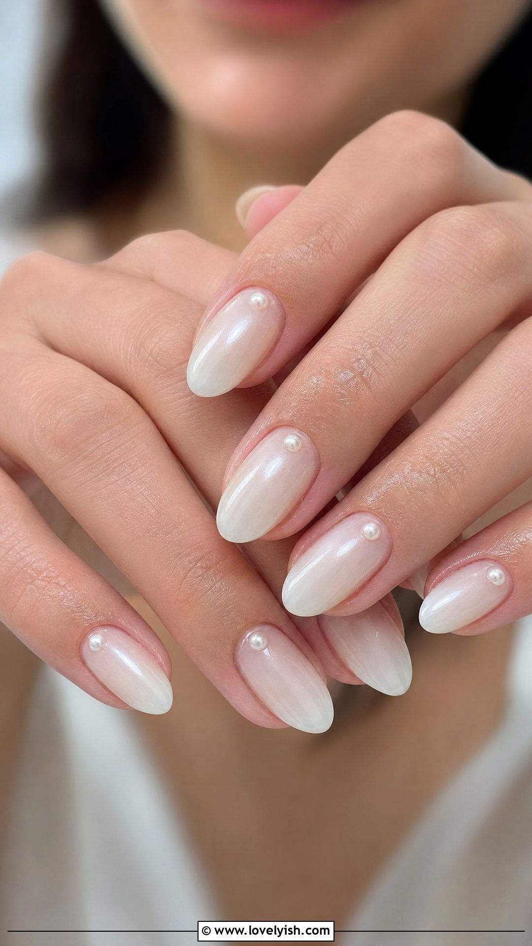 Milky White Pearl Nails - 50 easy spring nail designs - 50 easy spring nail designs
