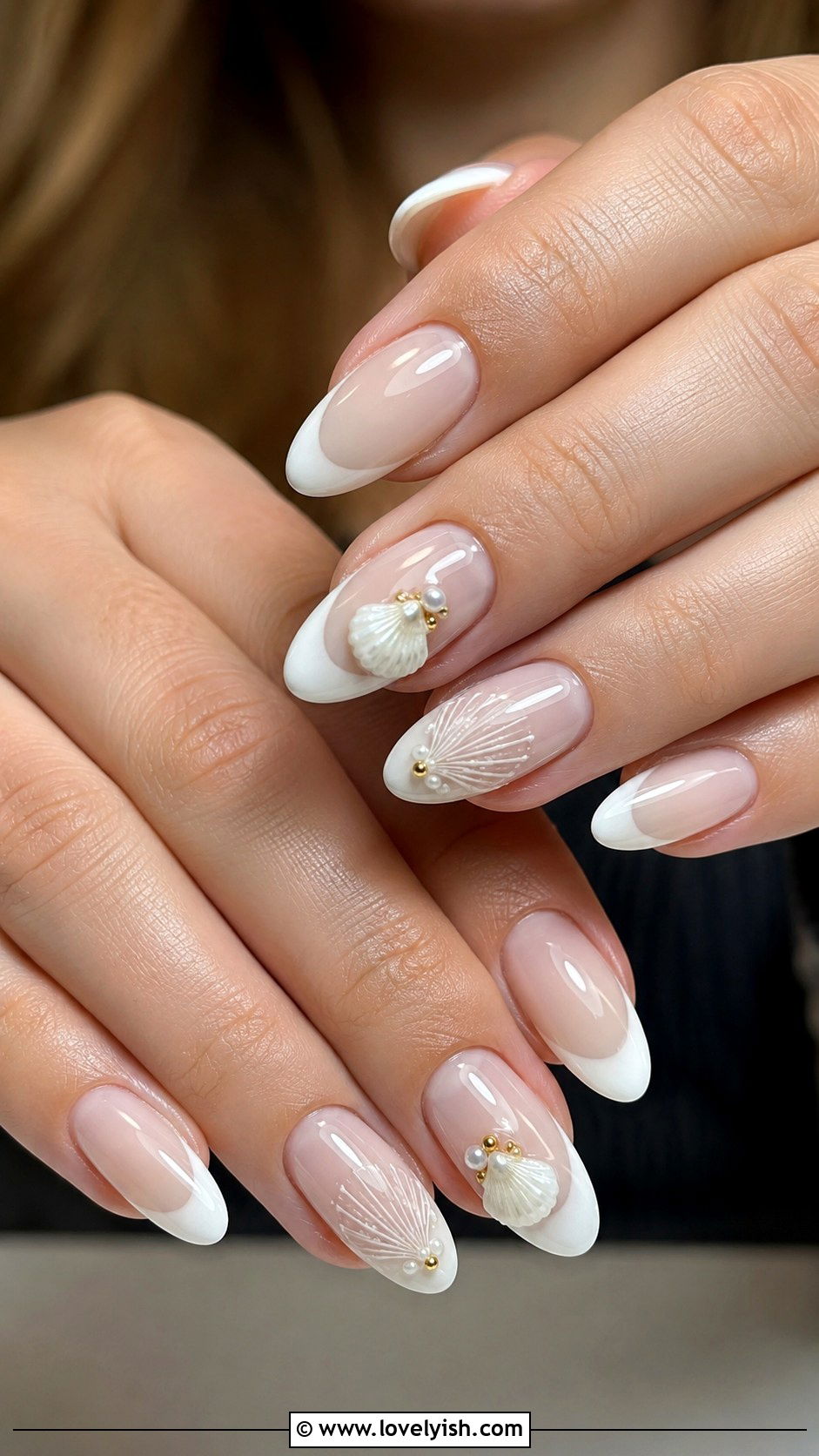 Milky White Seashell French Tip Nails - 50 beach nails - 50 beach nails