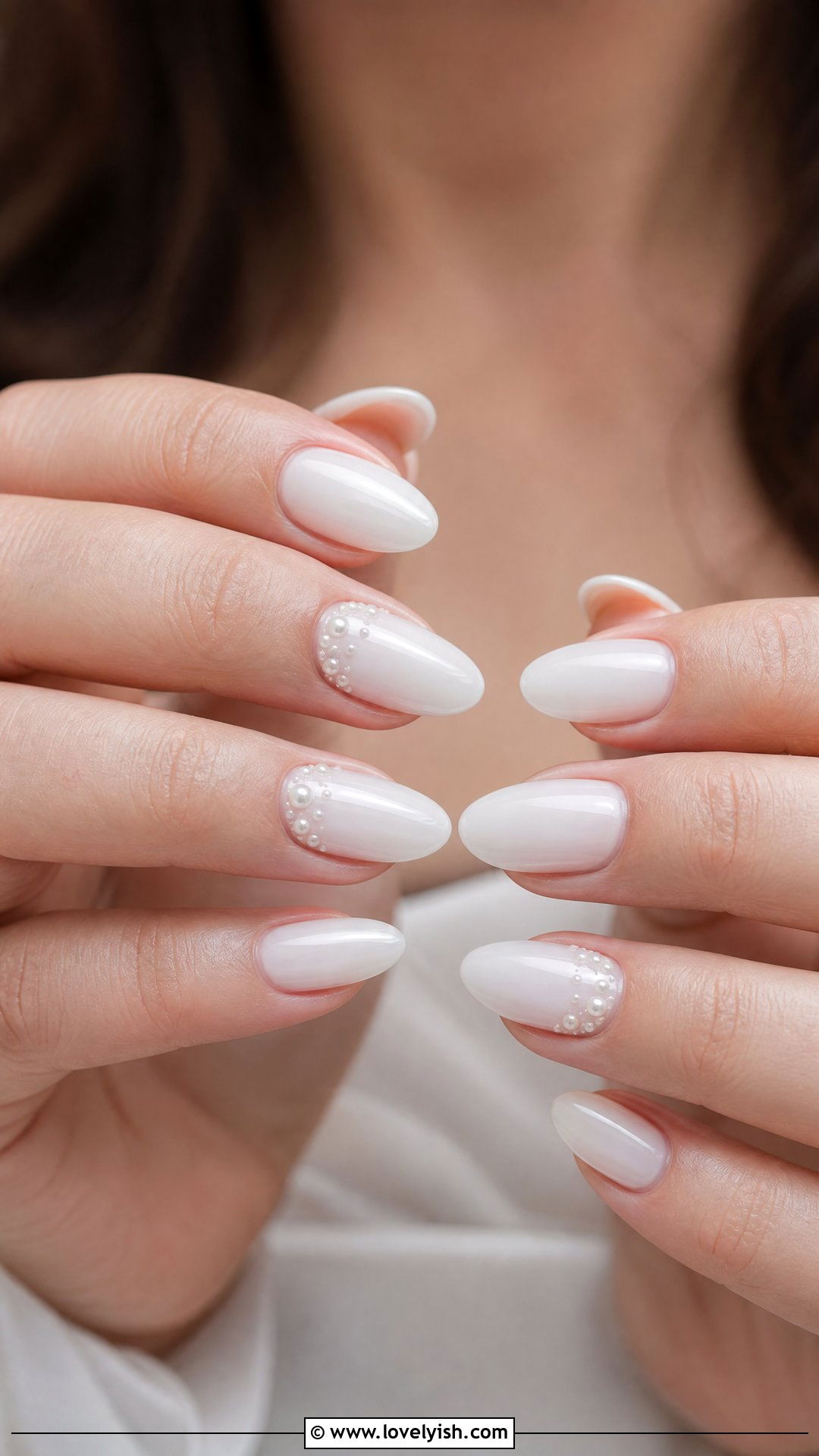 Milky White Tiny Pearl Nails - 50 elegant nails - 50 elegant nails