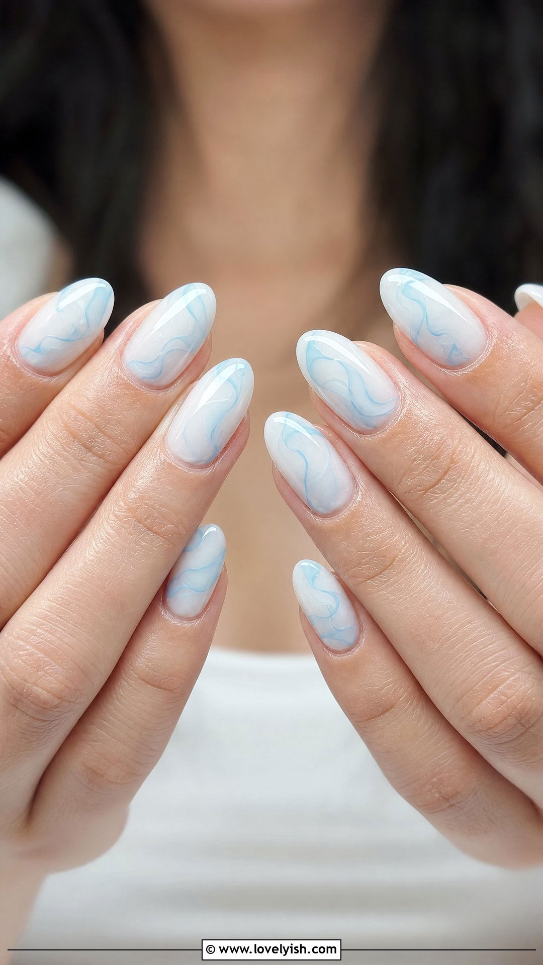 Milky White and Baby Blue Swirl Nails - 50 swirl nails - 50 swirl nails