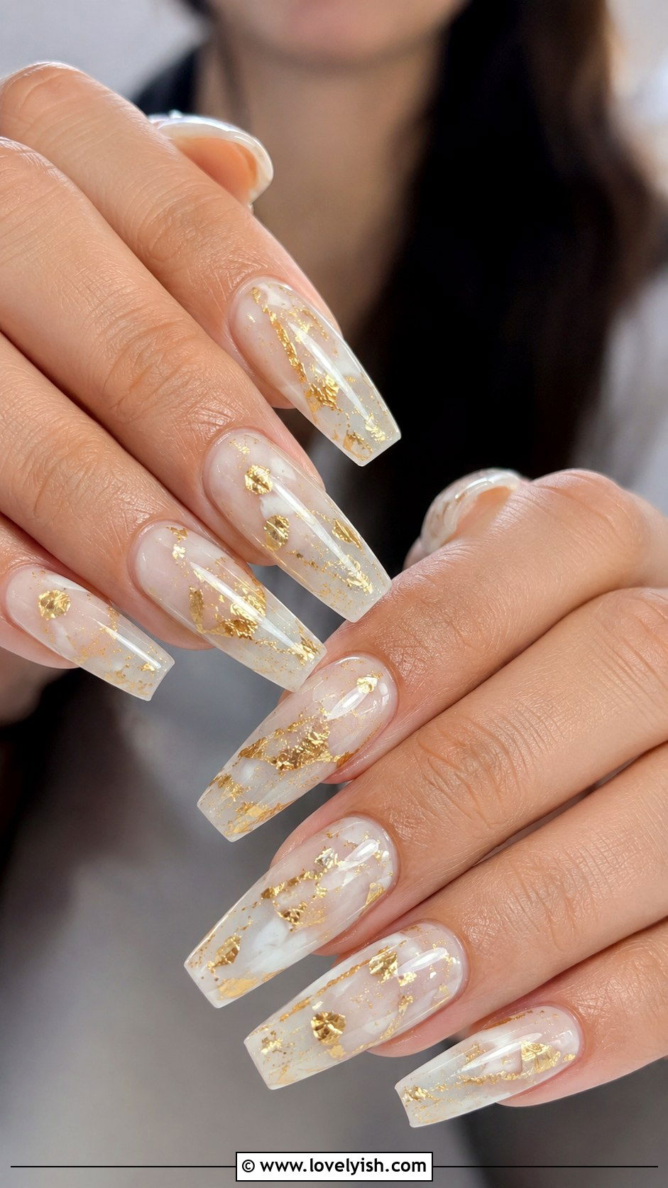 Milky White and Gold Abstract Nails - 38 abstract nail art - 38 abstract nail art