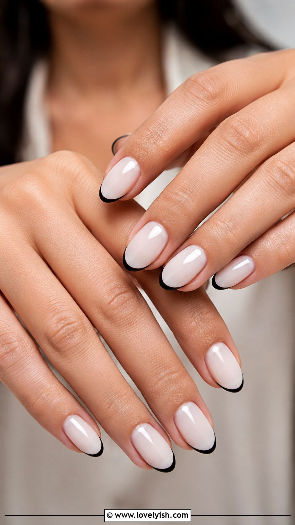 Milky White with Black Tip Nails - 25 minimalist nail ideas - 25 minimalist nail ideas