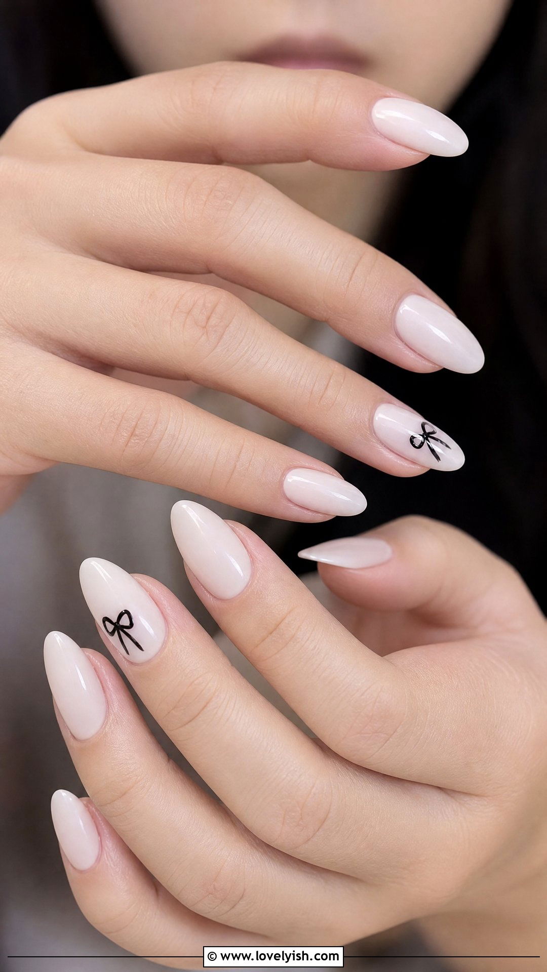 Milky White with Bow Accent Nails - 50 classy nails - 50 classy nails