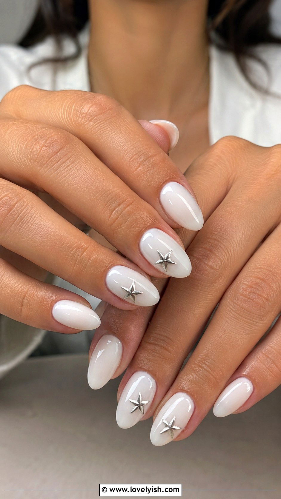 Milky White with Chrome Star Nails - 50 western nail designs - 50 western nail designs