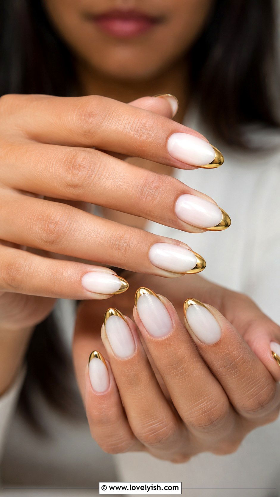 Milky White with Gold Chrome Tips - 50 gold chrome nails - 50 gold chrome nails