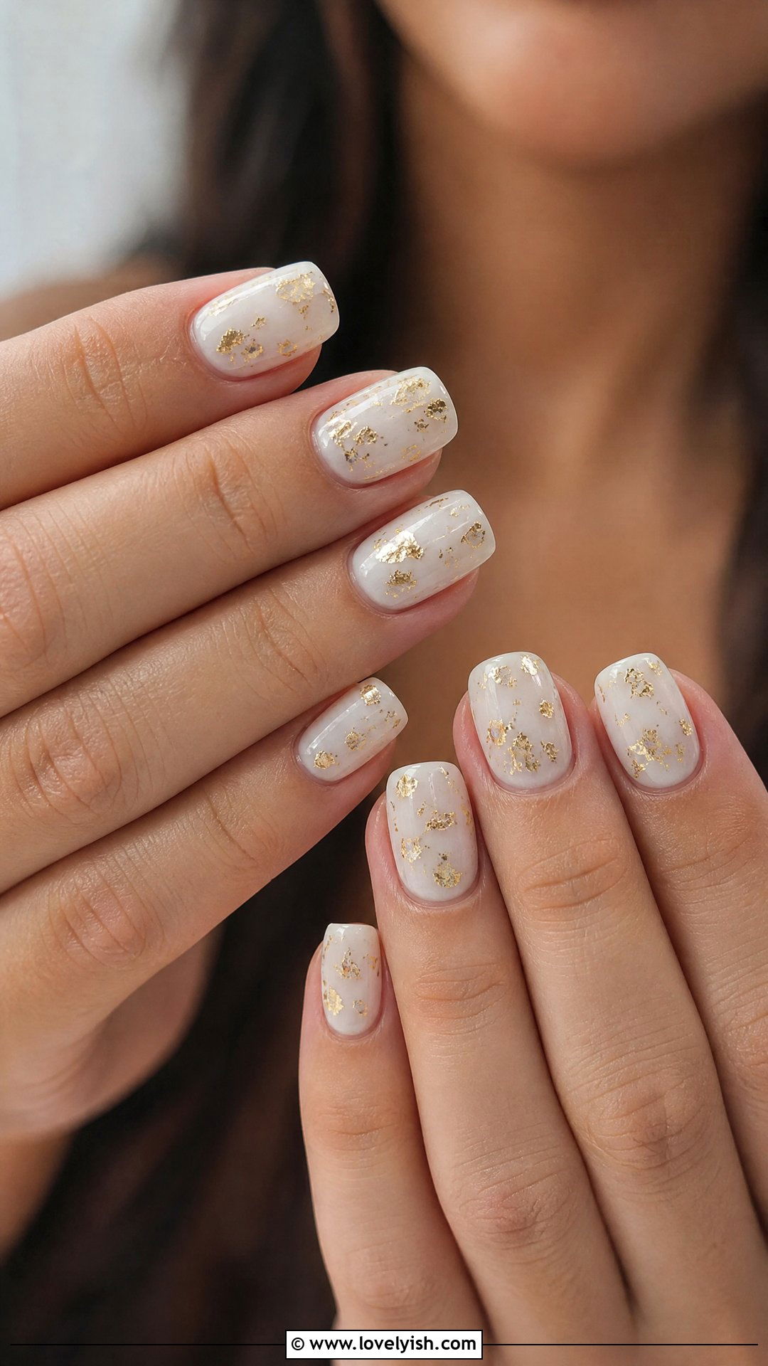 Milky White with Gold Foil Nails - 25 bridal nail ideas - 25 bridal nail ideas