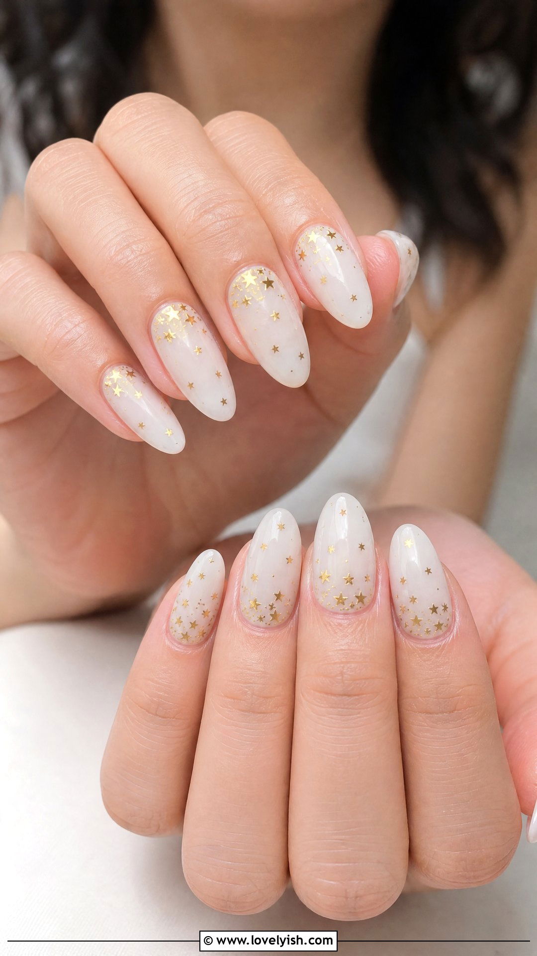 Milky White with Gold Star Nails - 25 4th of july nail art ideas - 25 4th of july nail art ideas