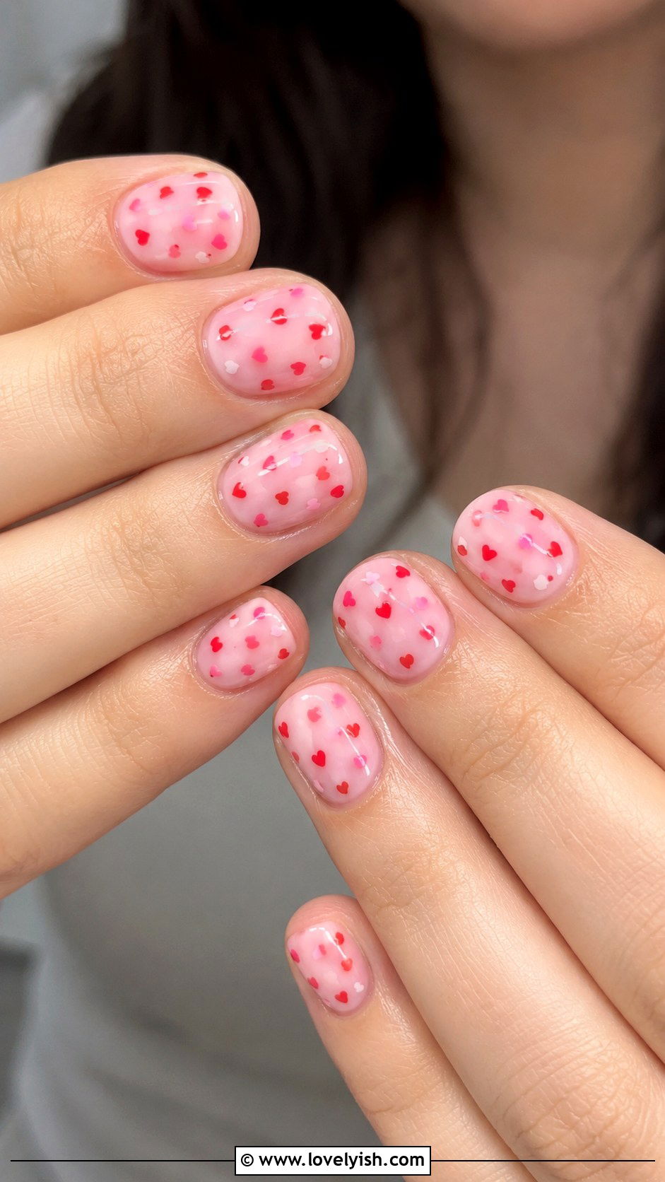 Mini Heart Confetti Nails - 42 easy nail art ideas - 42 easy nail art ideas