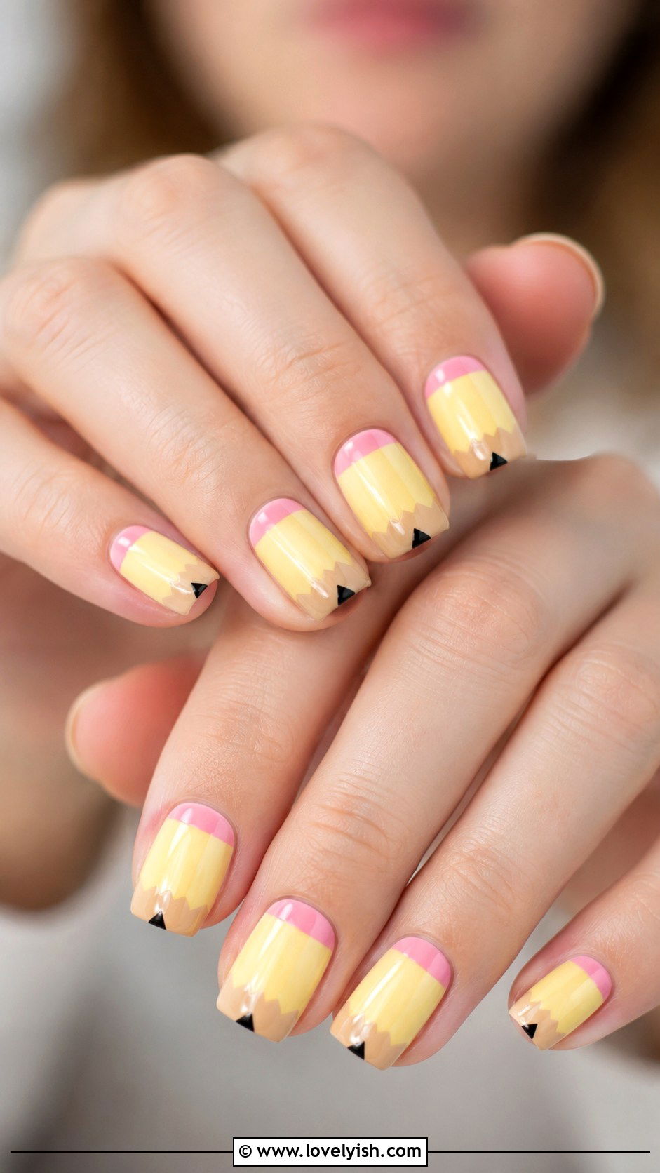 Mini Pencil Yellow Tip Nails - 50 back to school nails - 50 back to school nails