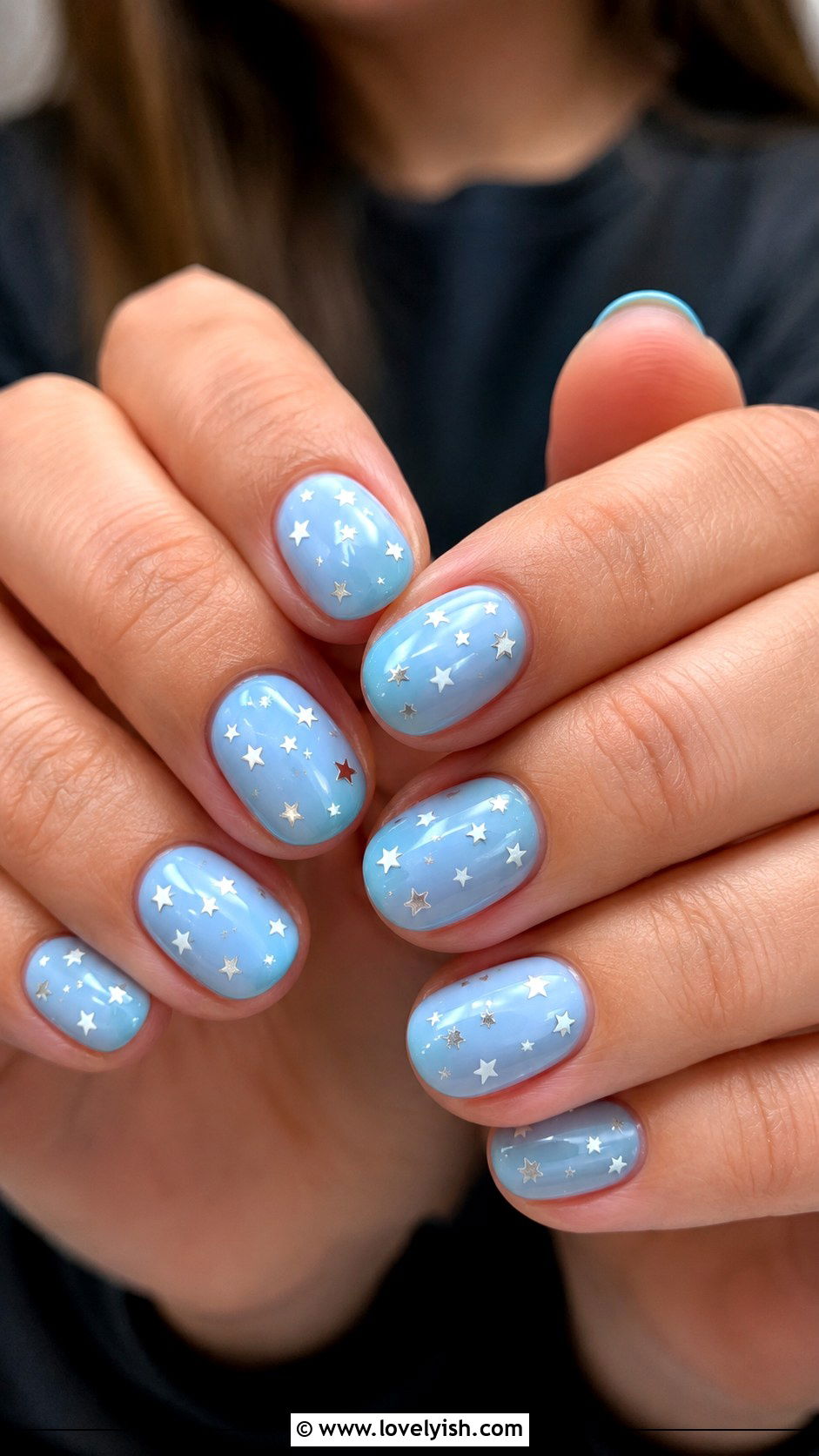 Mini Star Sky Blue Nails - 50 back to school nails - 50 back to school nails