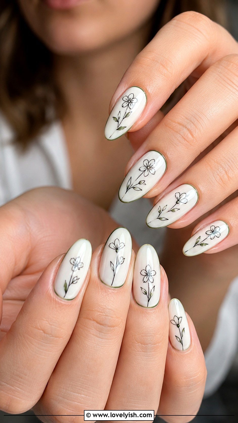 Minimalist Single Stem Floral Nails - 31 flower nail design ideas - 31 flower nail design ideas