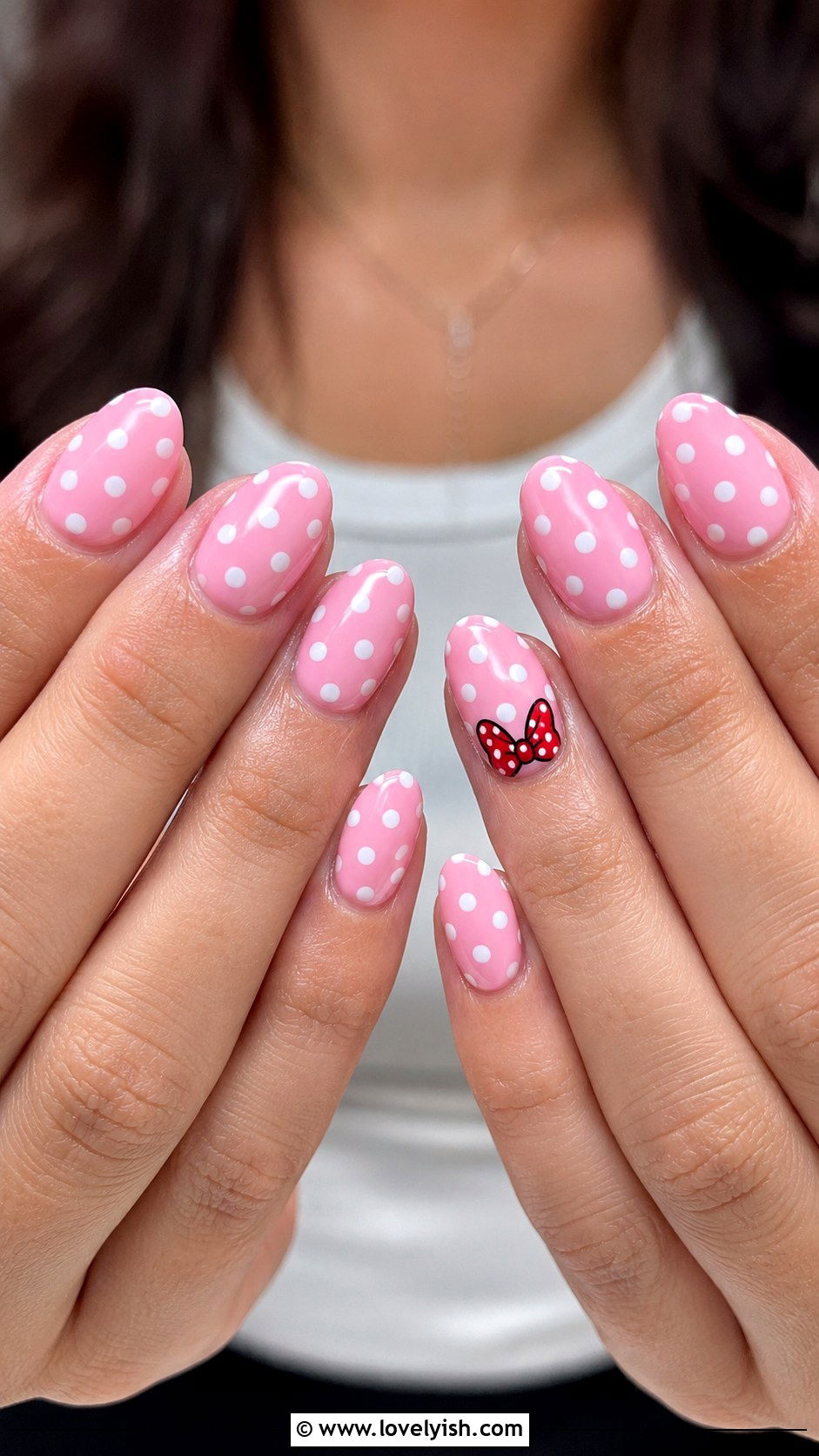 Minnie Mouse Pink Polka Dot Nails - 25 disney nail art ideas - 25 disney nail art ideas