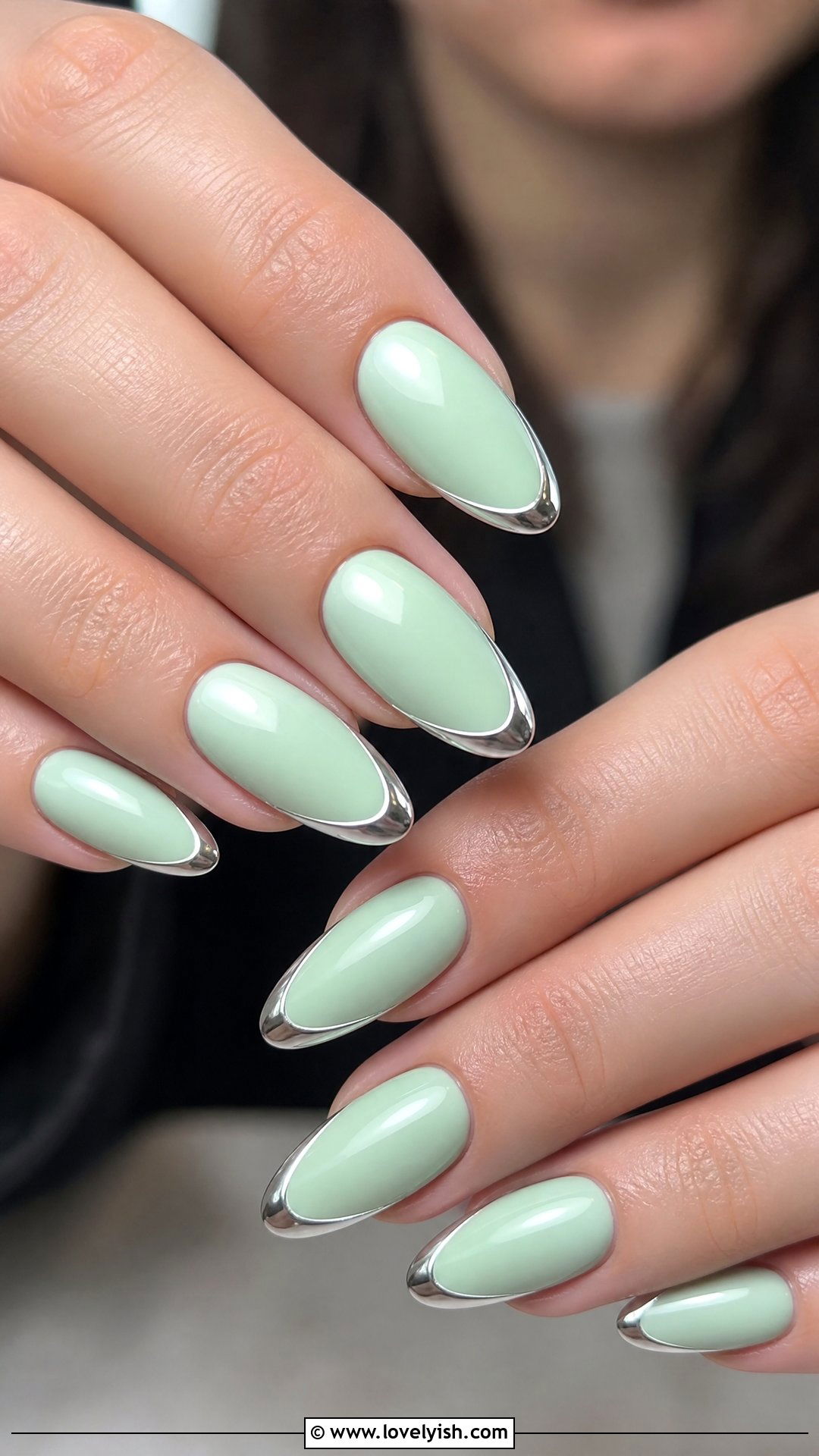 Mint Almond with Chrome Tips - 50 cute spring nail designs - 50 cute spring nail designs