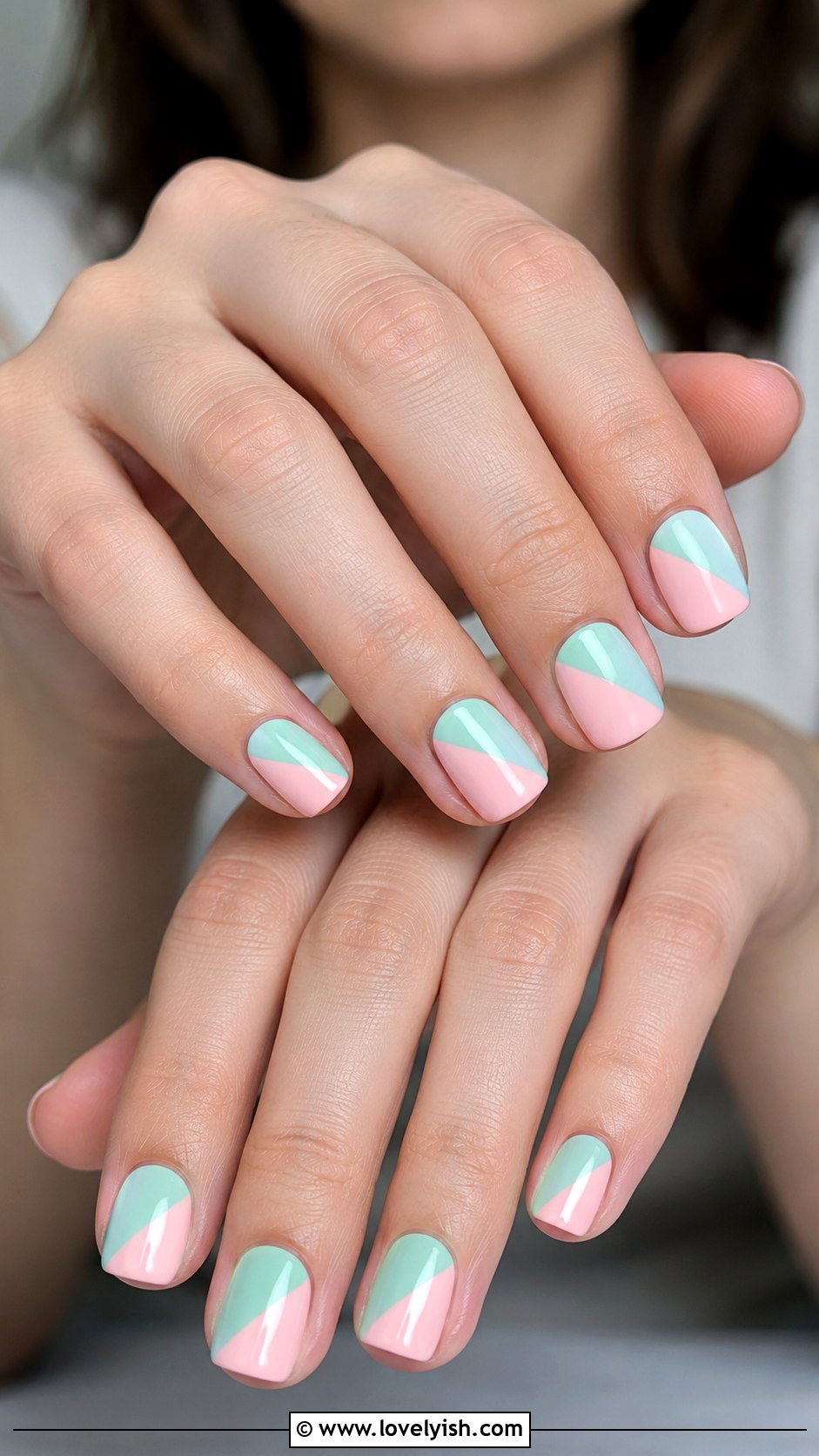 Mint And Pink Color Block Nails - 25 easter nails design ideas - 25 easter nails design ideas
