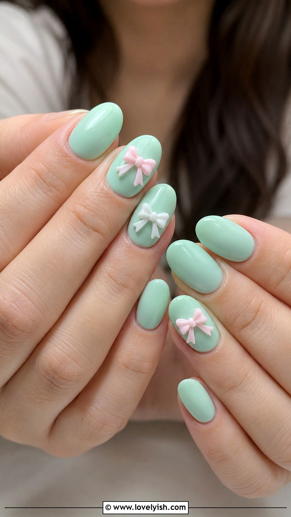Mint Bow Accent Nails - 50 modern mint nail art ideas - 50 modern mint nail art ideas