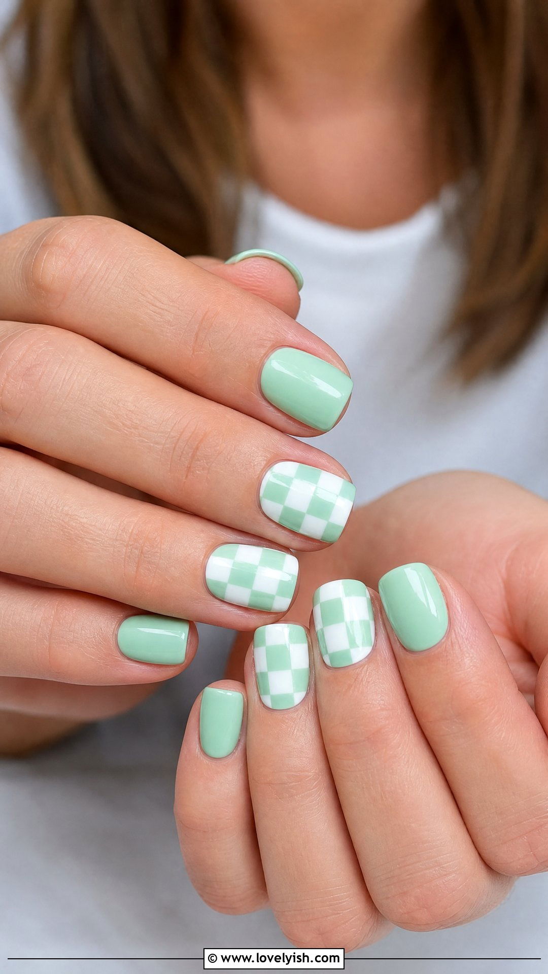 Mint Checkered Nails - 25 preppy nail designs - 25 preppy nail designs