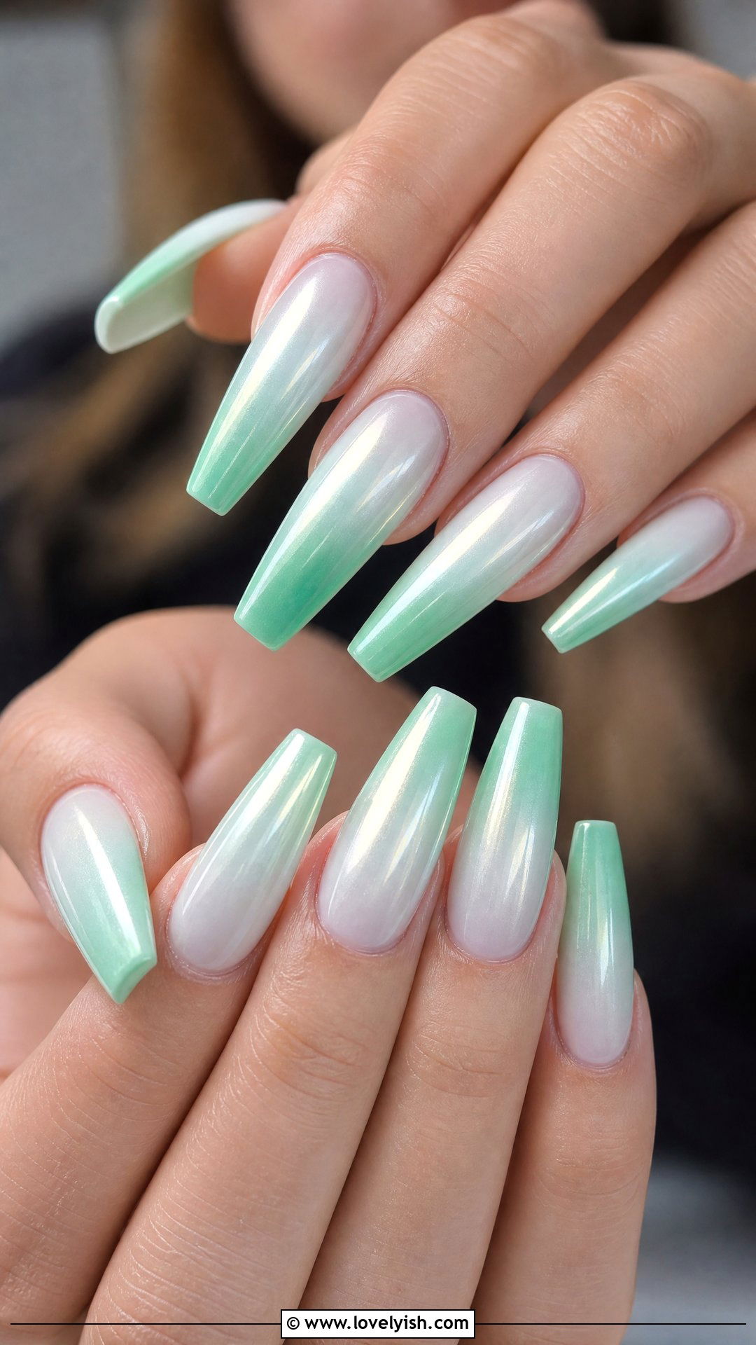 Mint Chrome Ombre Nails - 50 cute spring nail designs - 50 cute spring nail designs
