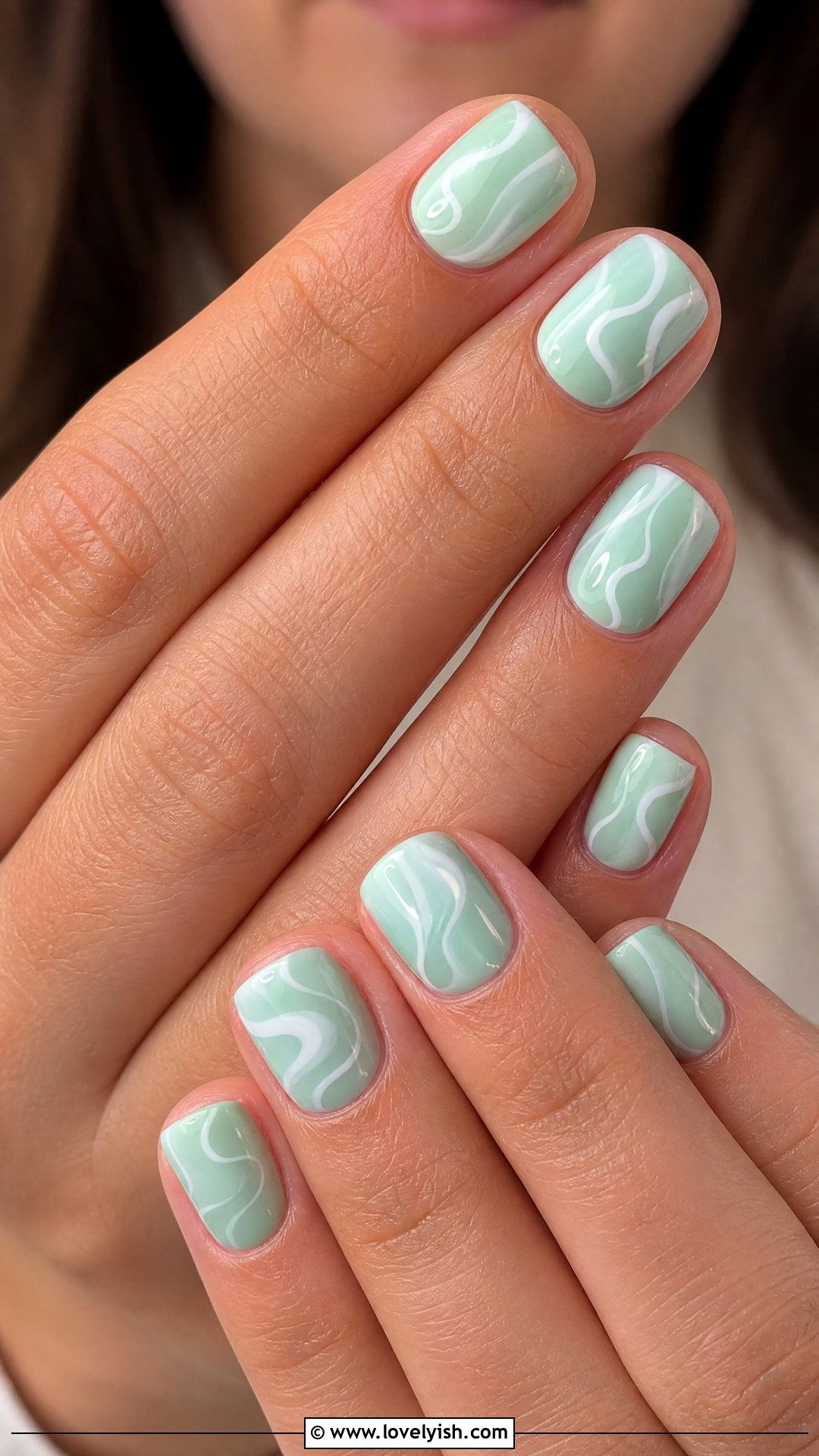 Mint Green Abstract Swirl Nails - 46 easy nail designs - 46 easy nail designs