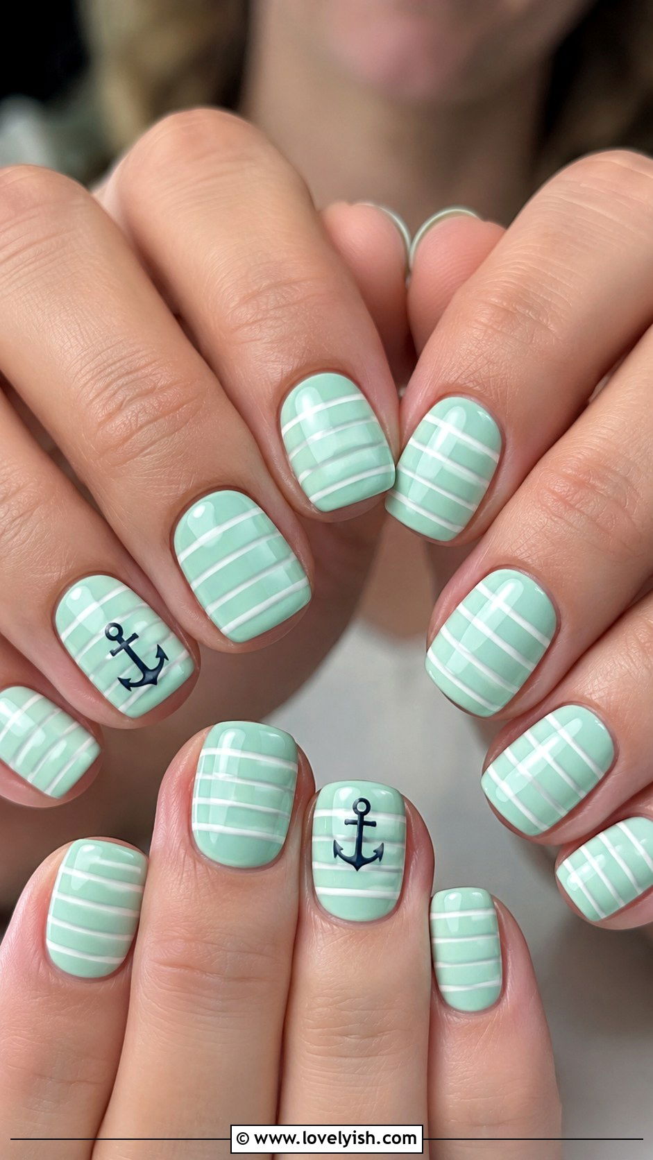 Mint Green Anchor With Stripes - 50 anchor nail designs - 50 anchor nail designs