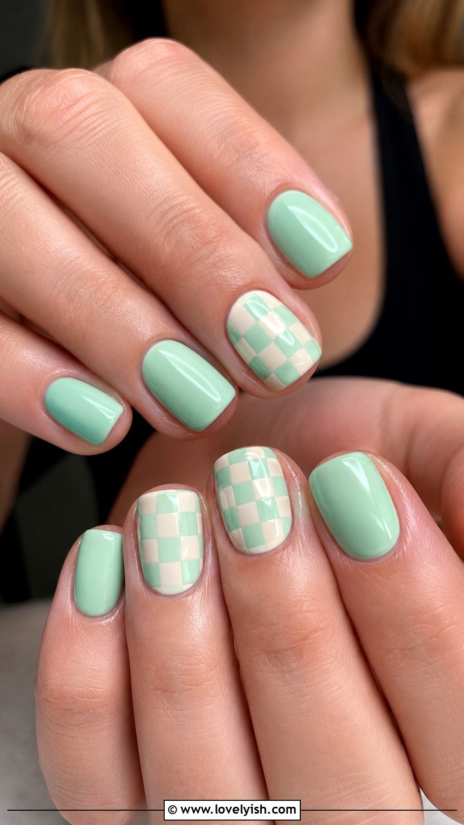 Mint Green Checkerboard Nails - 50 back to school nails - 50 back to school nails