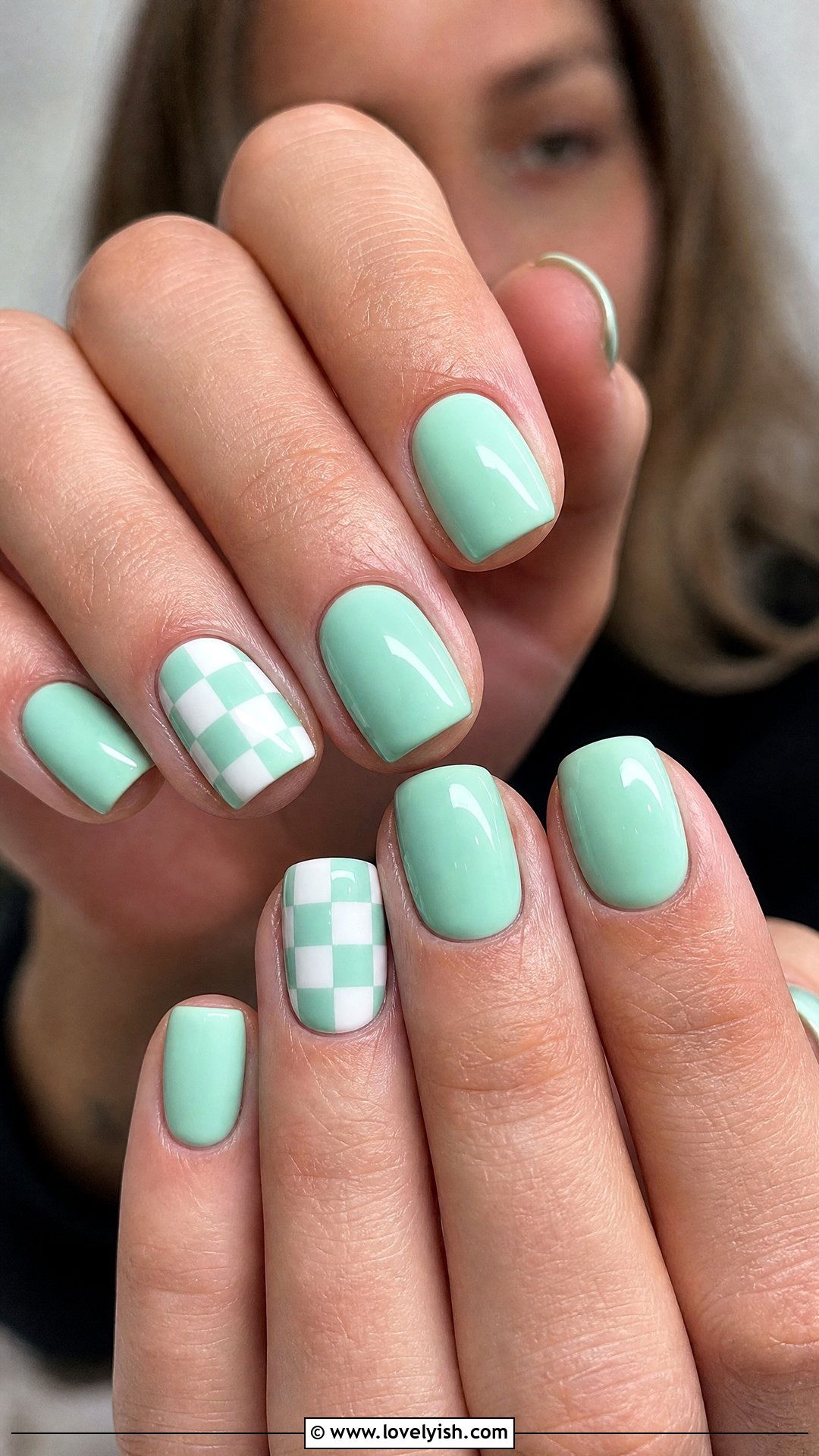 Mint Green Checkerboard Nails - 50 pictures of nail designs - 50 pictures of nail designs