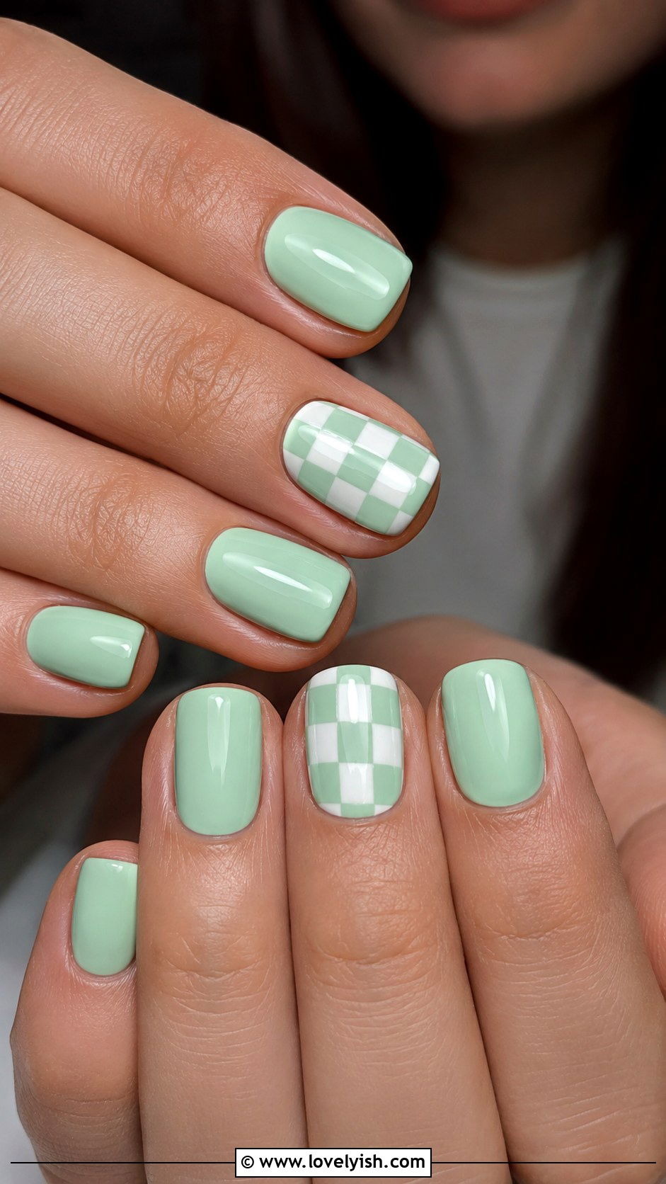 Mint Green Checkered Nails - 40 nail design template - 40 nail design template