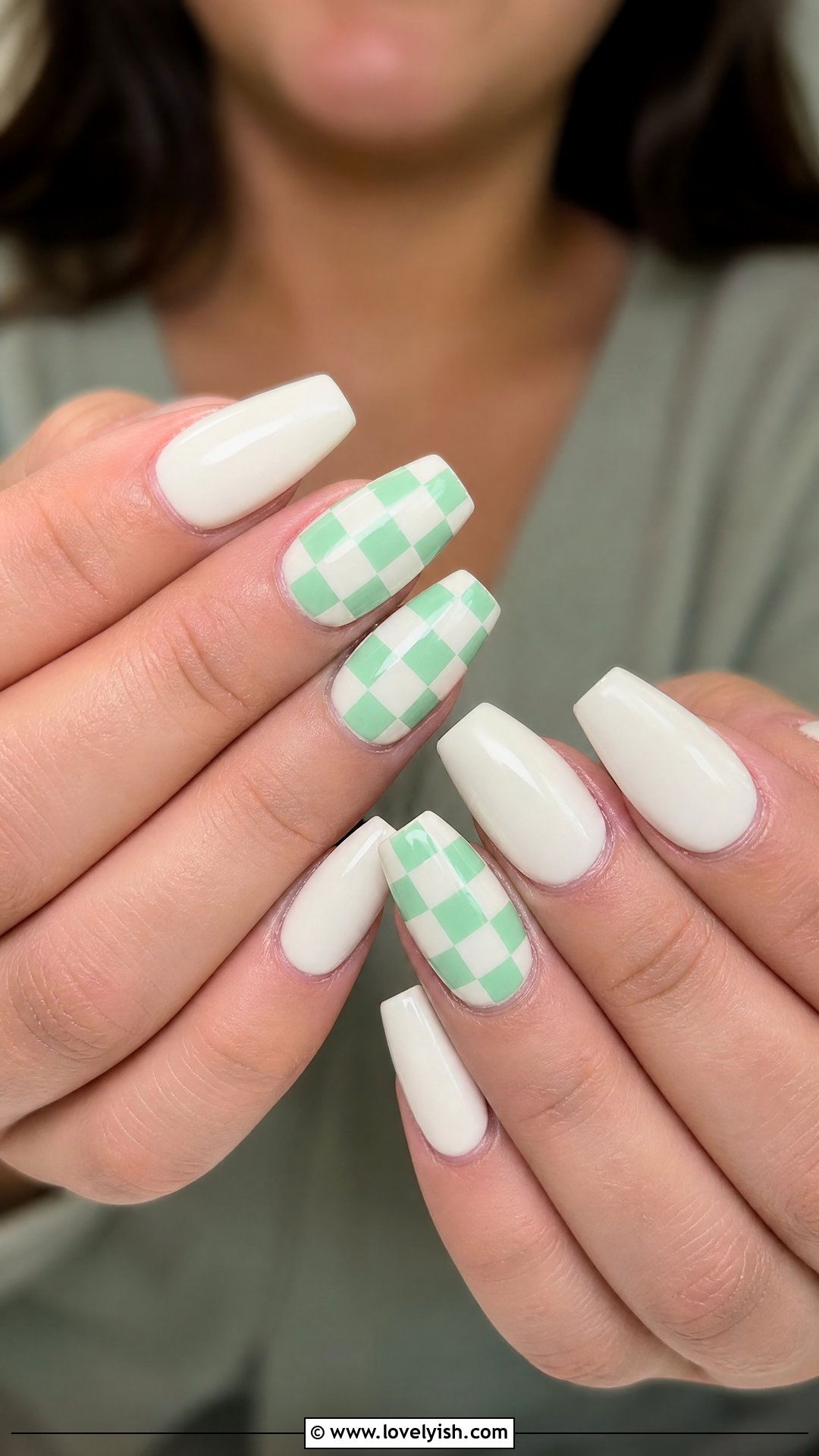 Mint Green Checkered Nails - 42 easy nail art ideas - 42 easy nail art ideas