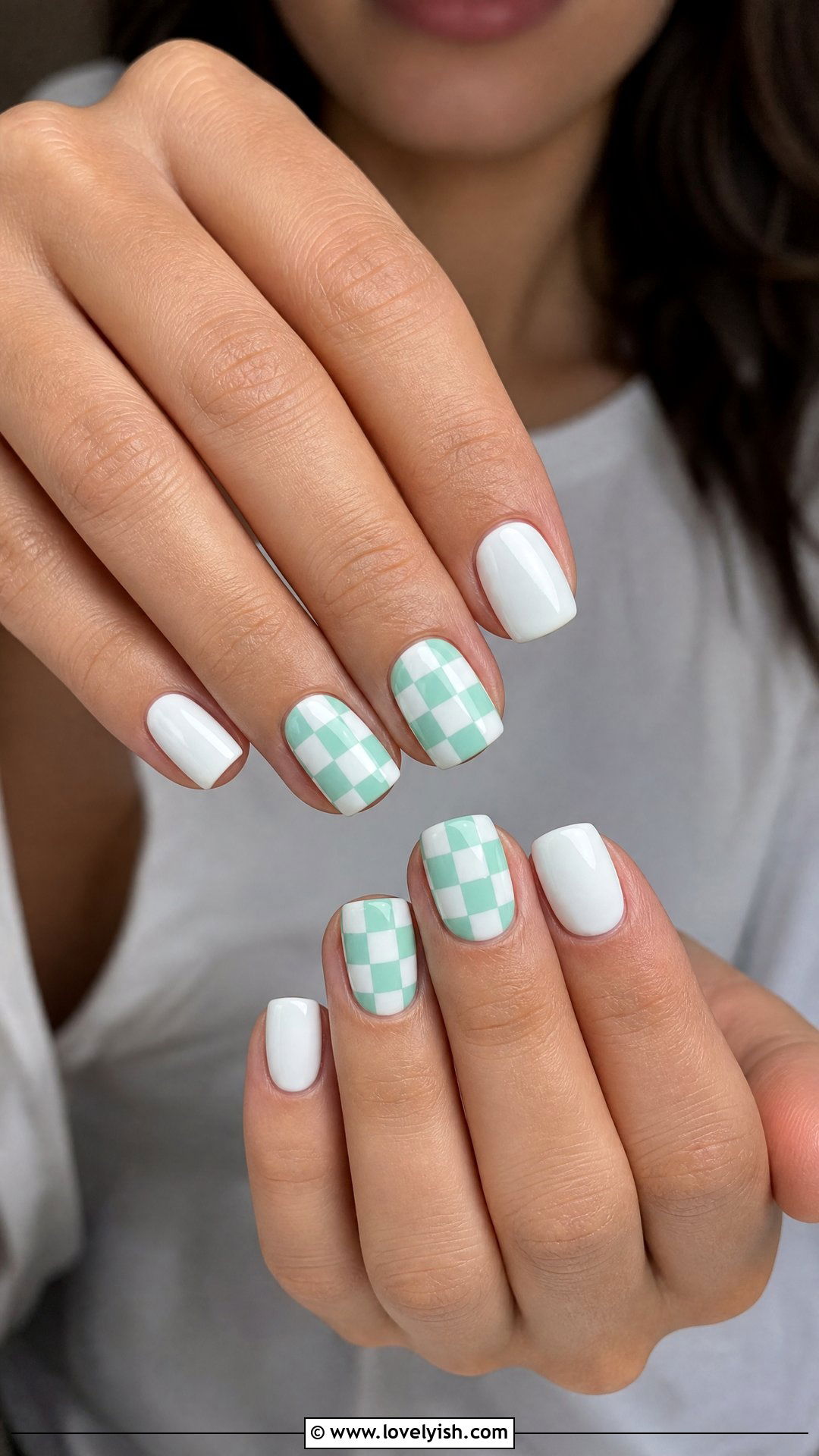 Mint Green Checkered Nails - 25 beginner nail designs - 25 beginner nail designs