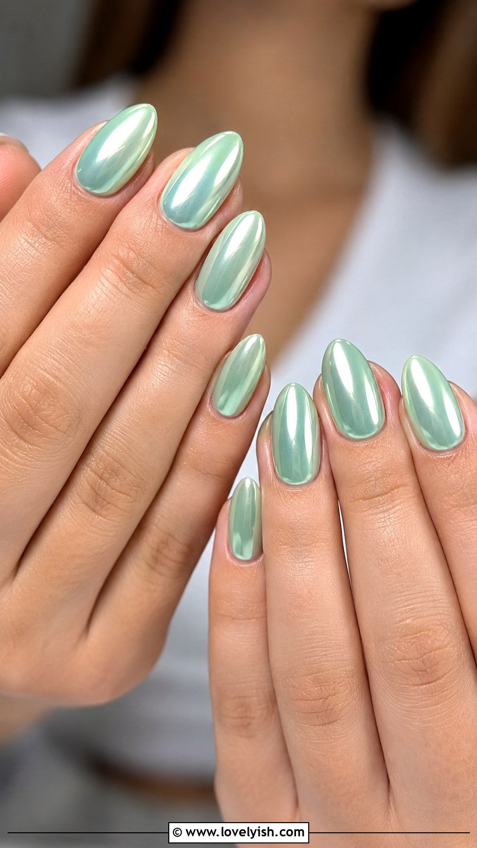 Mint Green Chrome Nails - 39 summer nail ideas - 39 summer nail ideas