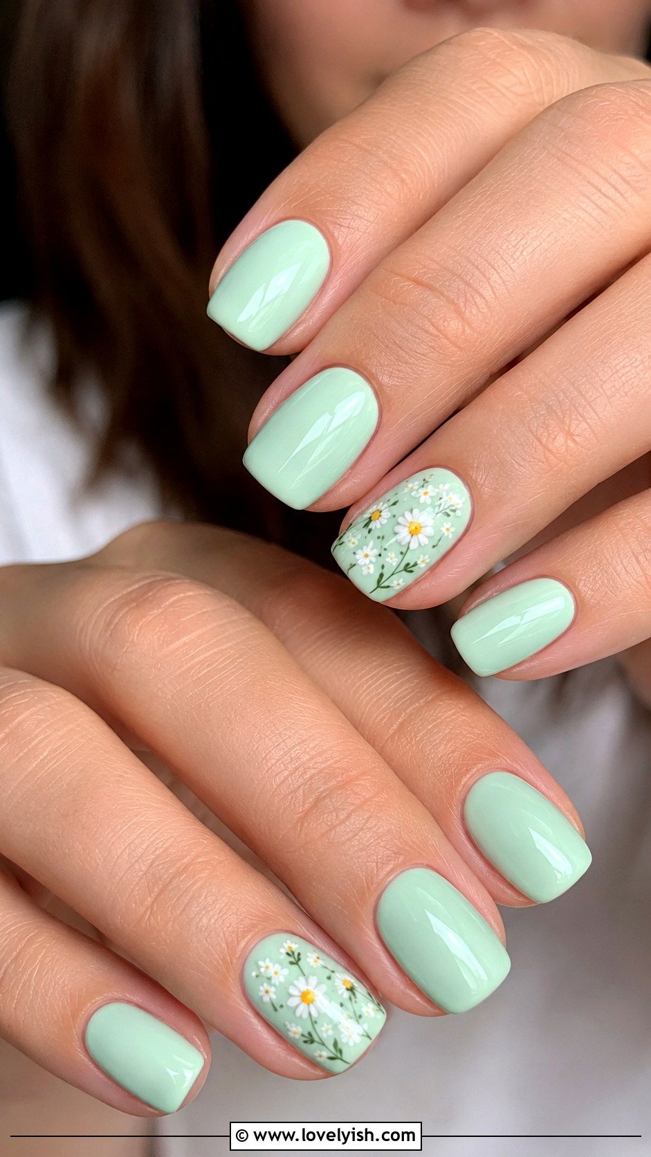 Mint Green Floral Accent Nails - 50 may nails - 50 may nails