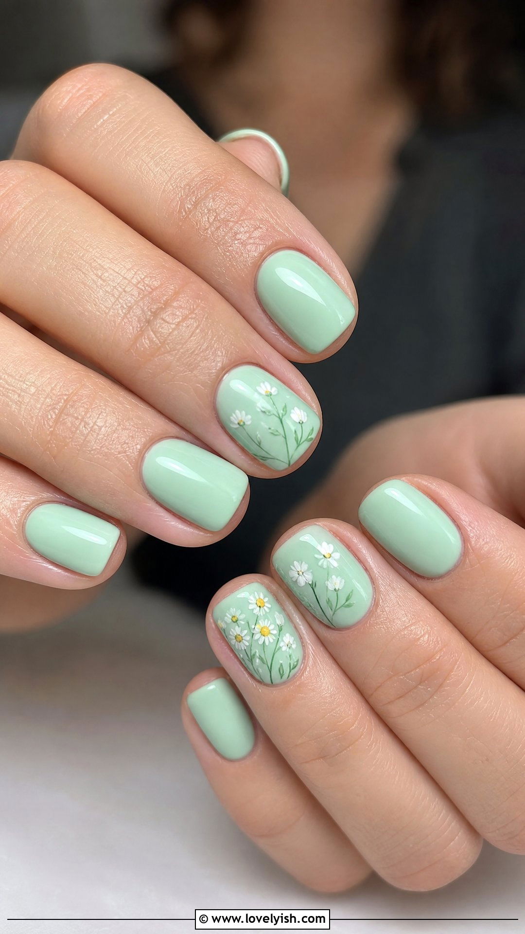 Mint Green Floral Nails - 50 mothers day nail designs - 50 mothers day nail designs