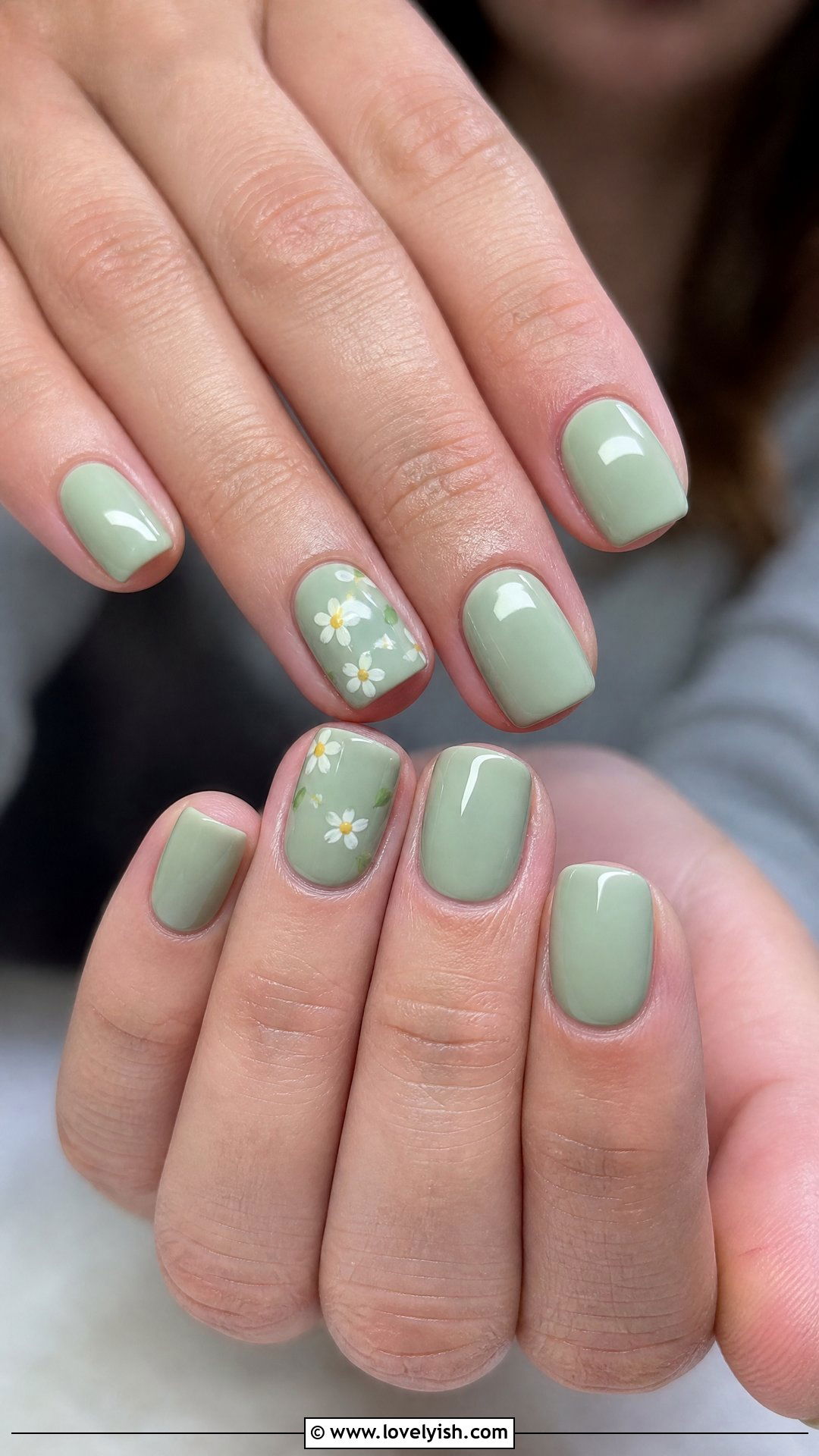 Mint Green Floral Short Square Nails - 50 short square nails - 50 short square nails