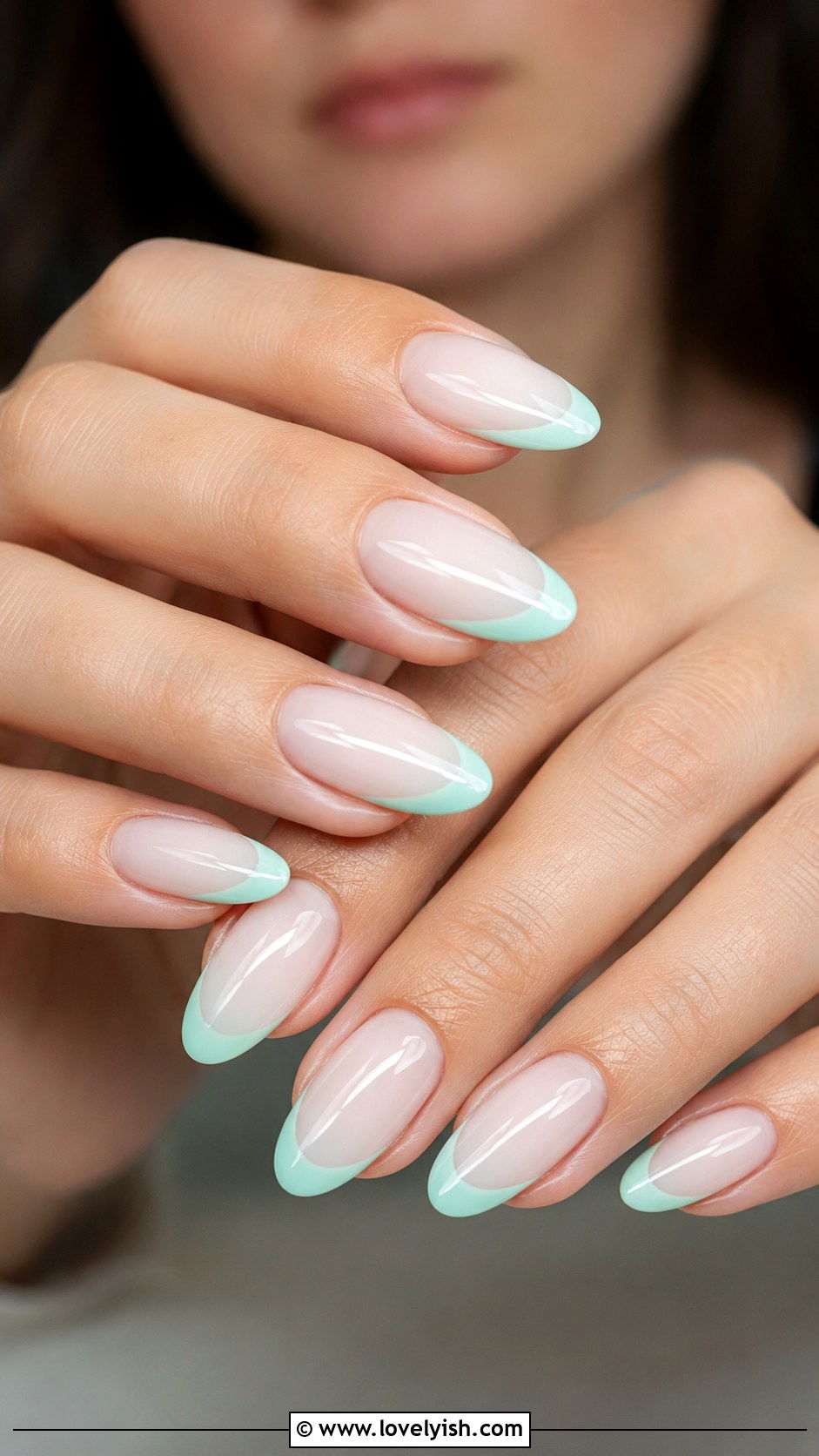 Mint Green French Almond Nails - 50 almond nails - 50 almond nails