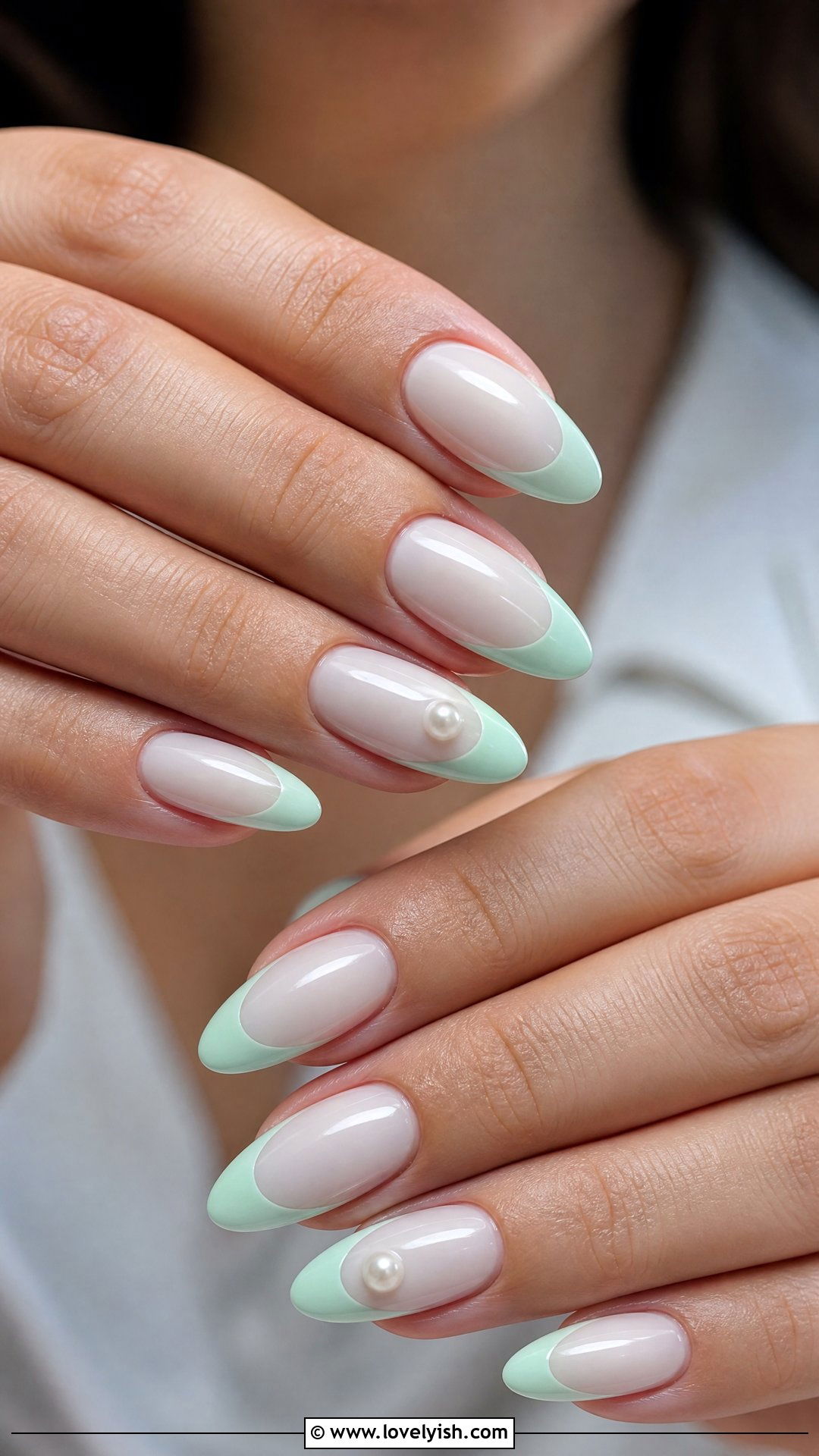 Mint Green French Tip Almond Nails - 50 almond french tip nails - 50 almond french tip nails