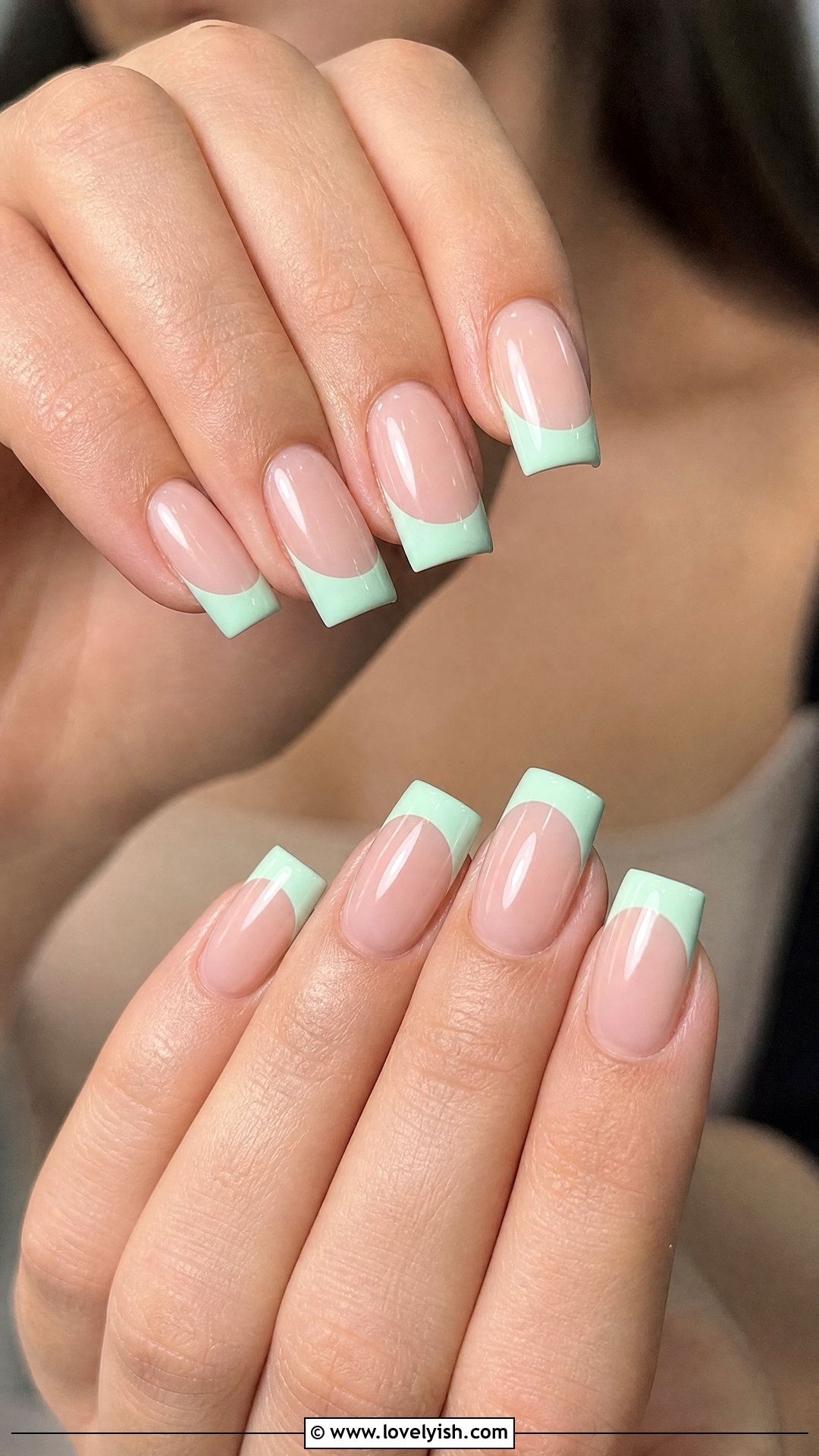 Mint Green French Tip Square Nails - 50 square nails - 50 square nails
