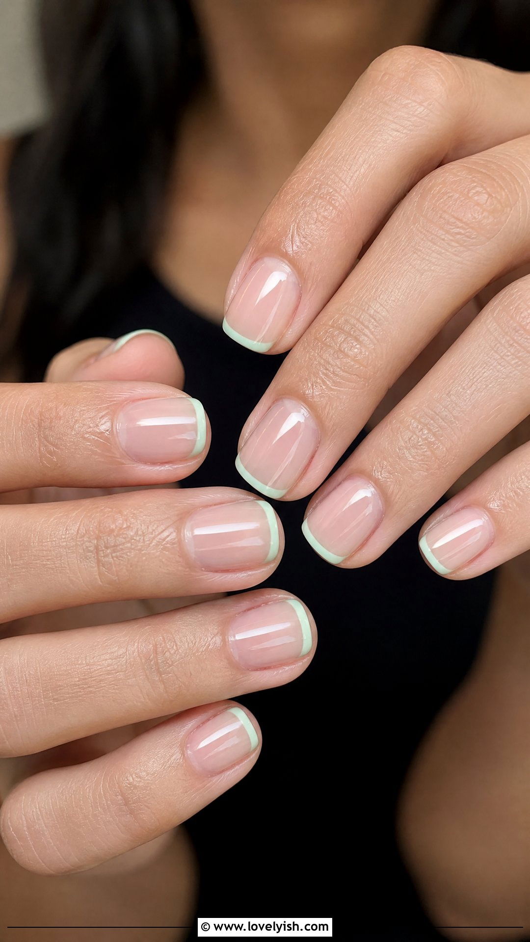 Mint Green Micro French Nails - 42 spring nail ideas - 42 spring nail ideas