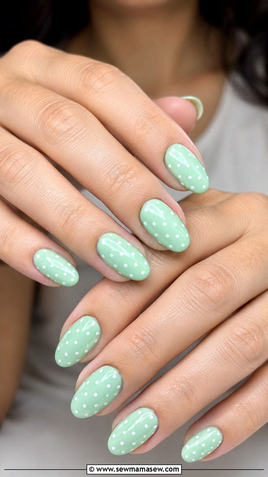 Mint Green Polka Dot Gel Nails - 50 gel polish - 50 gel polish