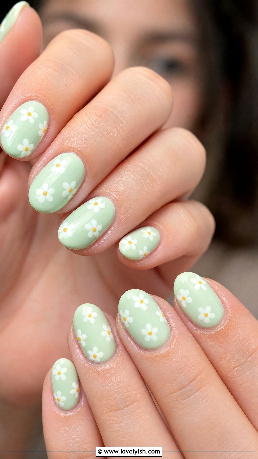 Mint Green White Flower Nails - 50 easy spring nail designs - 50 easy spring nail designs