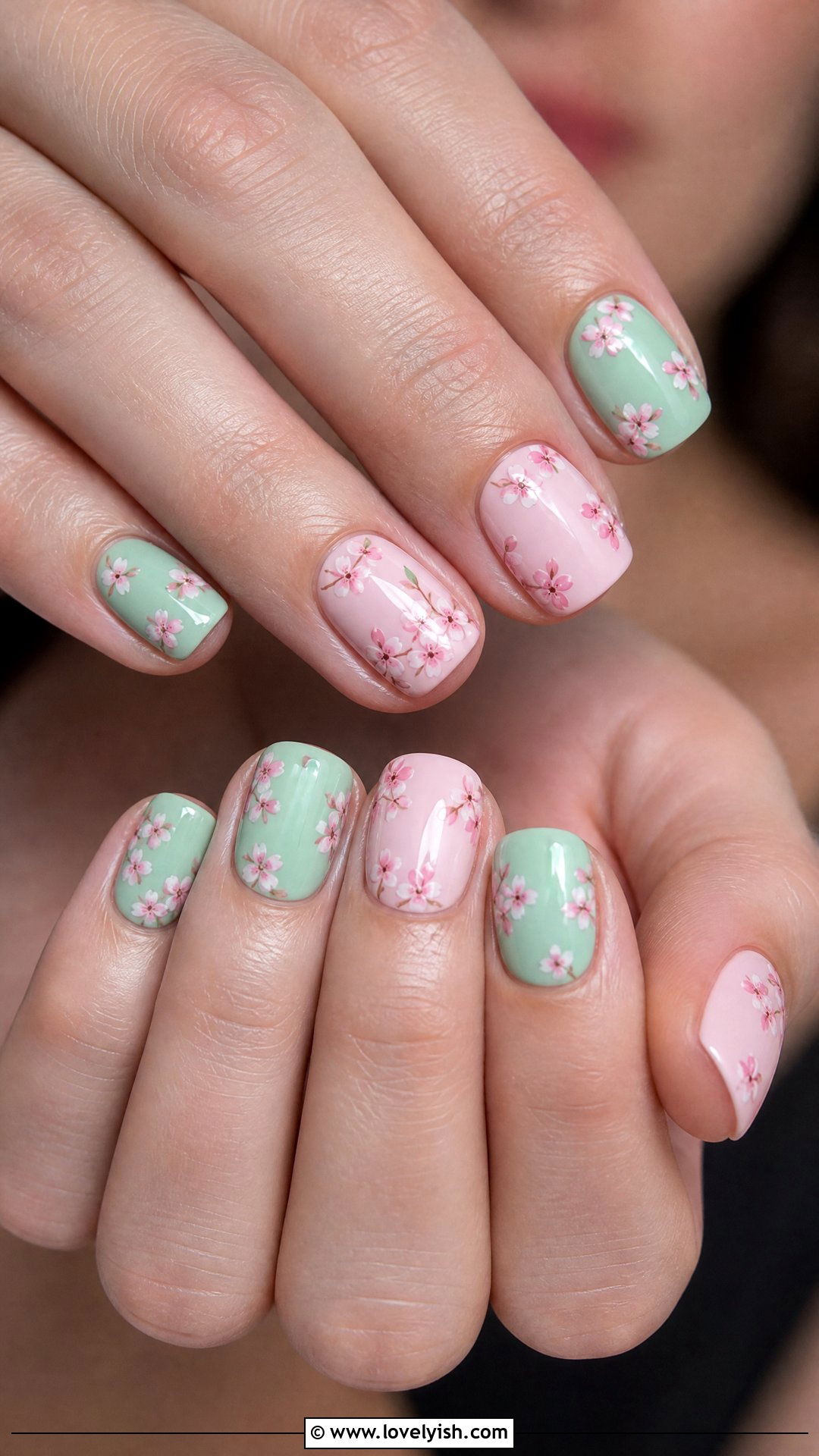 Mint Green and Pink Cherry Blossom Nails - 50 cherry blossom nails - 50 cherry blossom nails