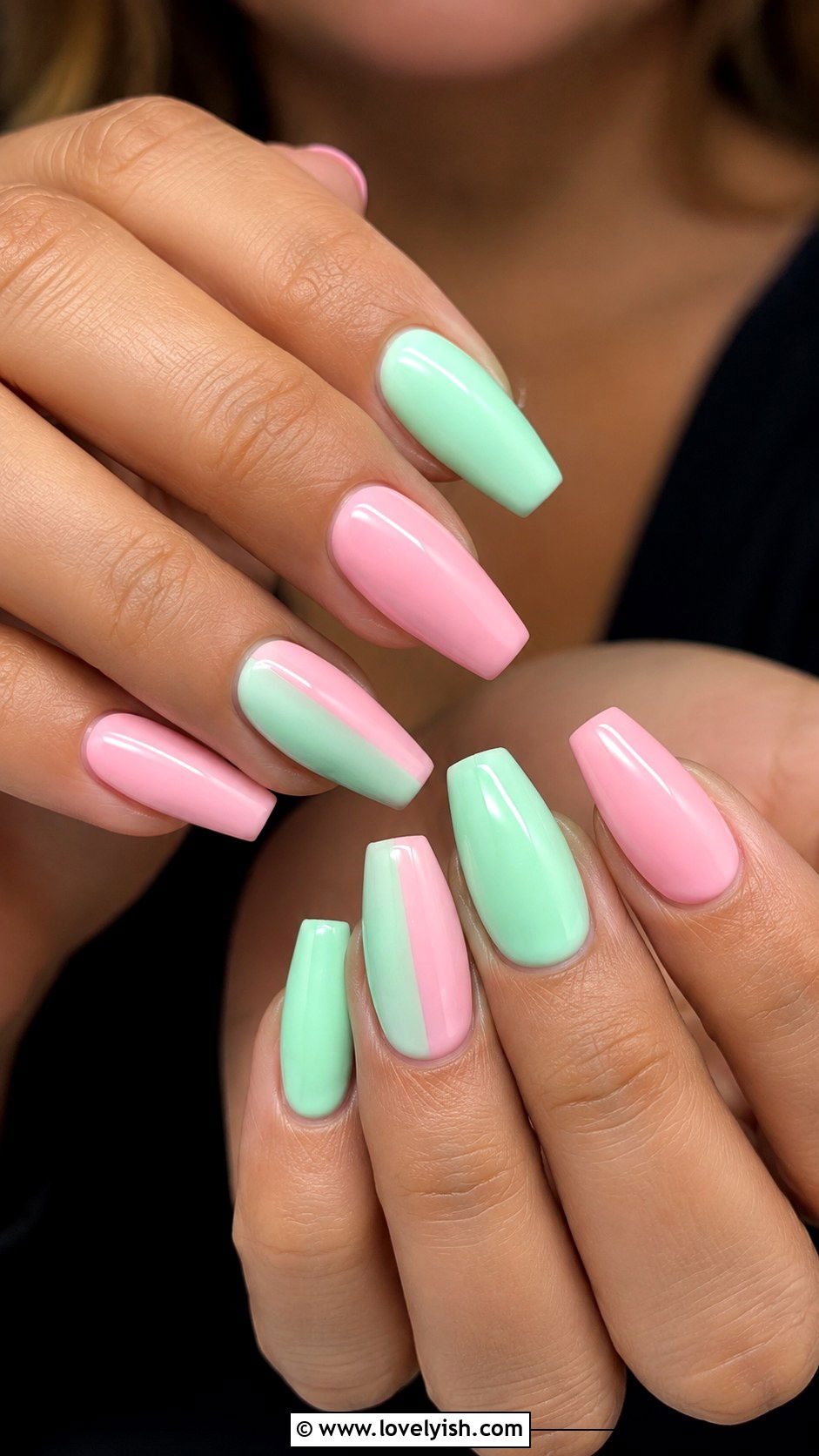 Mint Green and Pink Color Block Nails - 50 preppy nails - 50 preppy nails