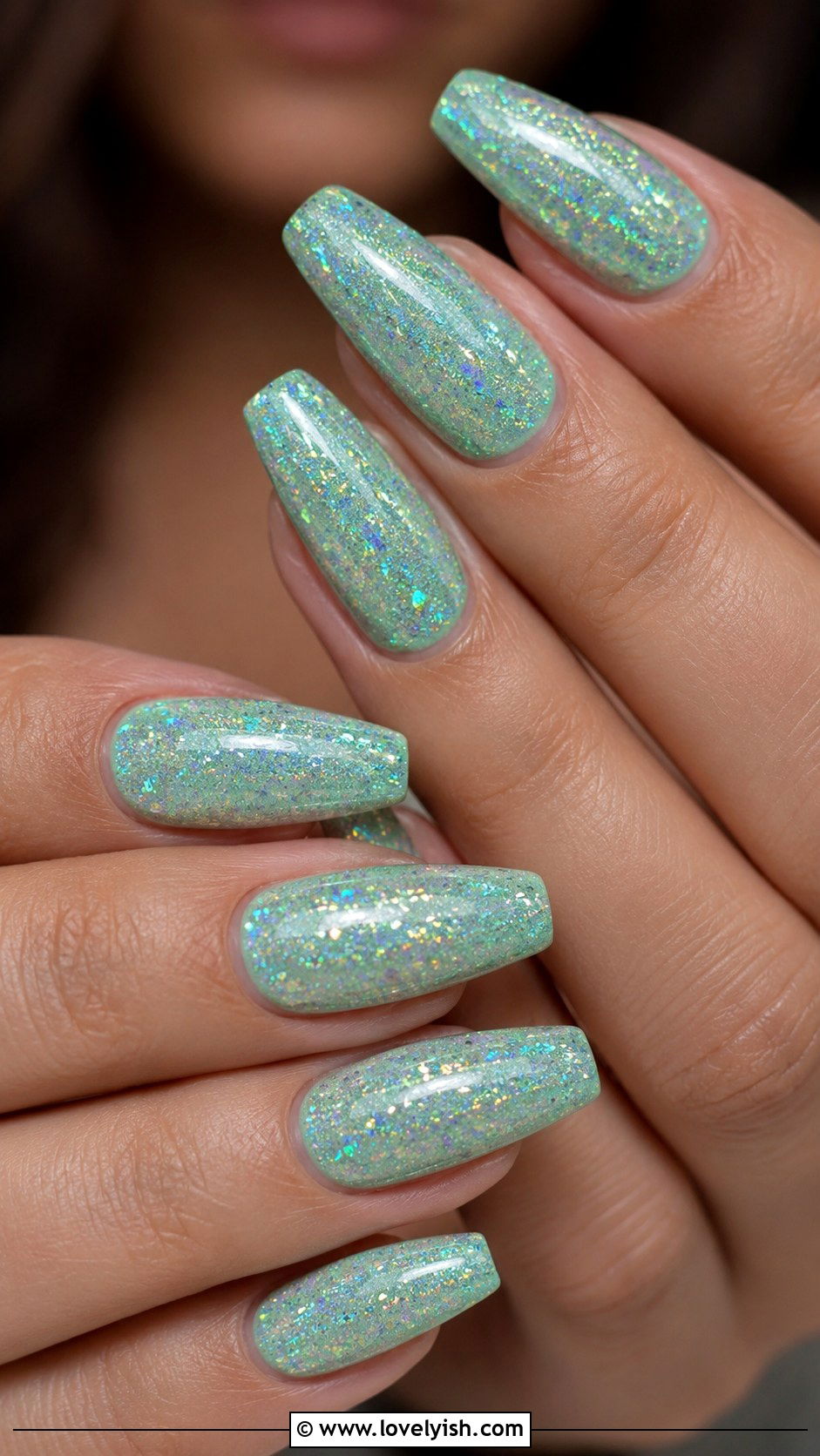 Mint Holographic Glitter Nails - 50 modern mint nail art ideas - 50 modern mint nail art ideas