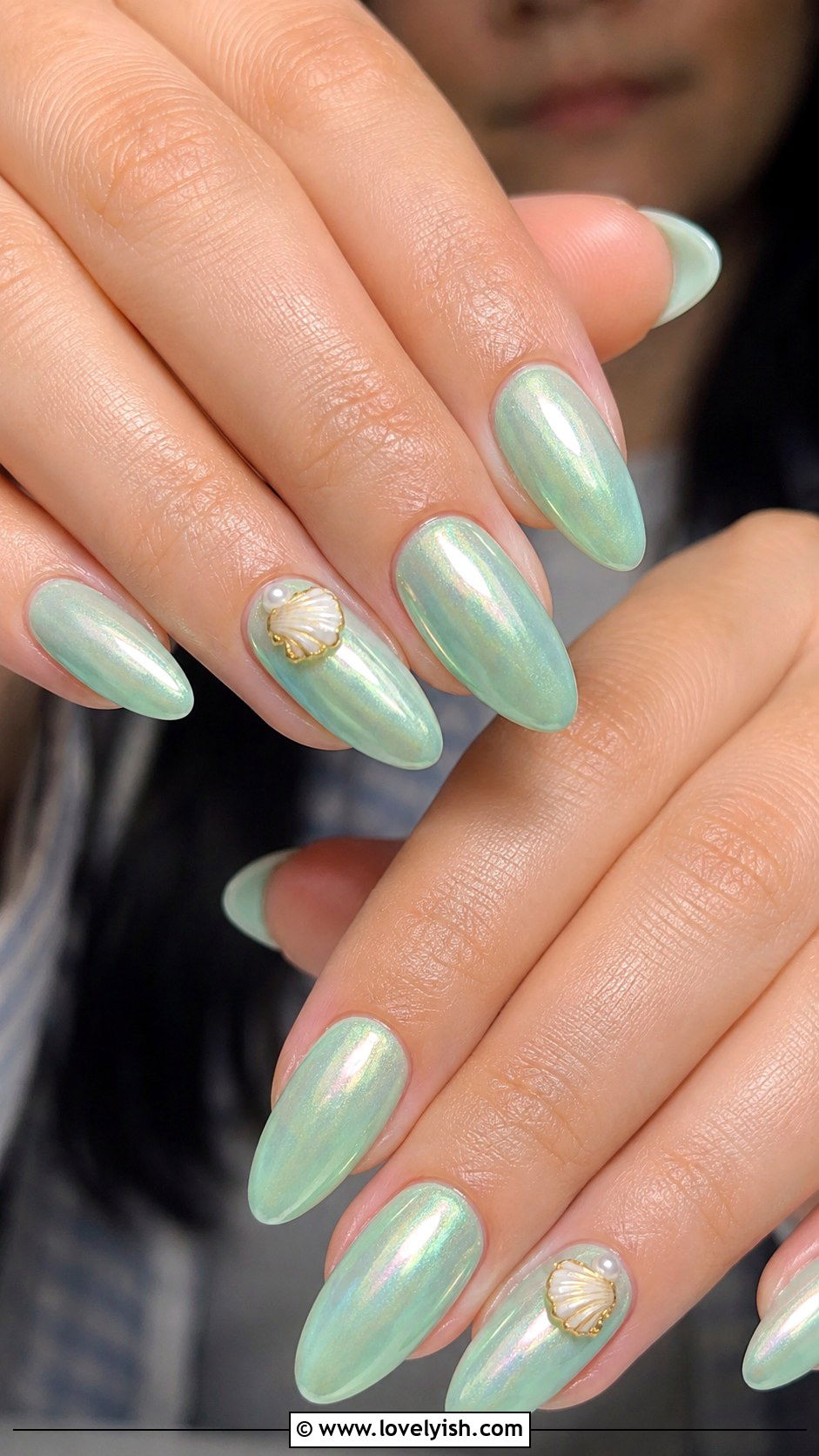 Mint Mermaid Nails with Seashell Accents - 50 mermaid nails - 50 mermaid nails